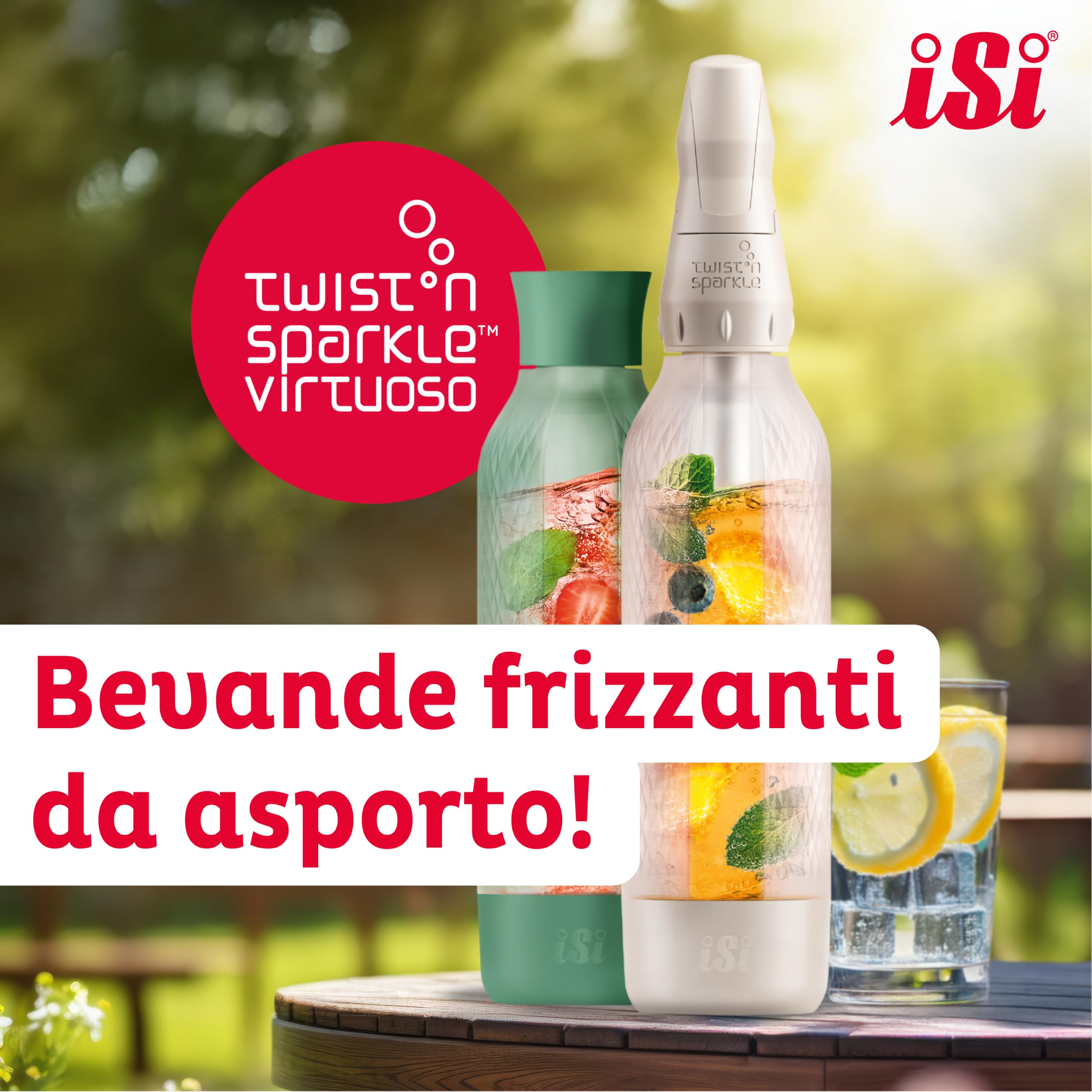 iSi Twist'n Sparkle Virtuoso Machine à gazéifier 0,95 l – Machine à soda pour eau pétillante, jus et cocktails – Machine à gazéifier et à soda avec housse en silicone antidérapante – Machine à eau