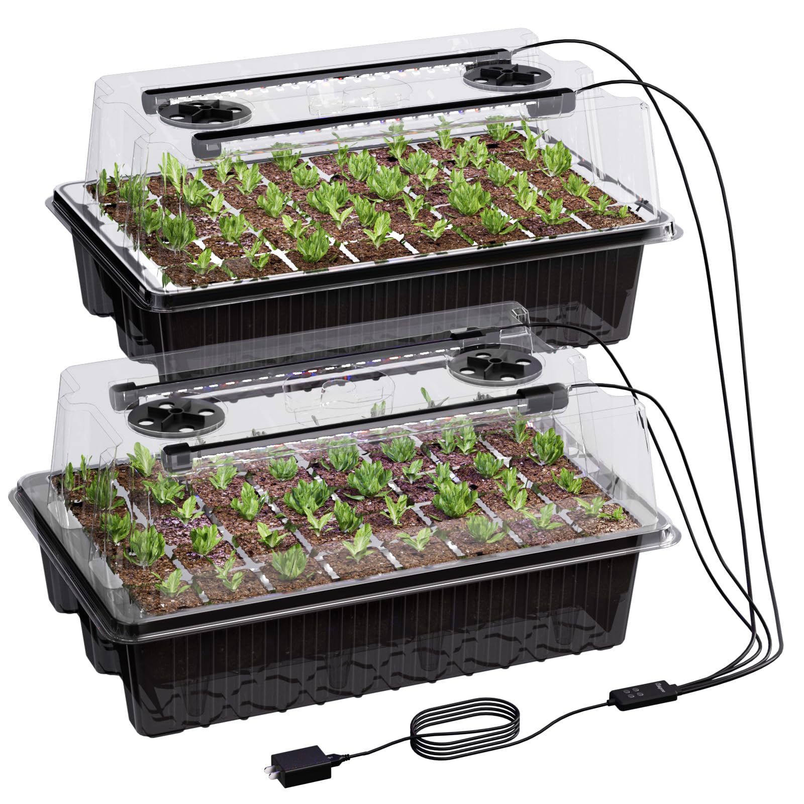 Patigrow Vassoio di avviamento per semi autoirrigante a 80 celle con luce di coltivazione, kit di avviamento per semi con cupola di umidità da 10,3 cm, vassoio iniziale per piantine da interno, vassoi