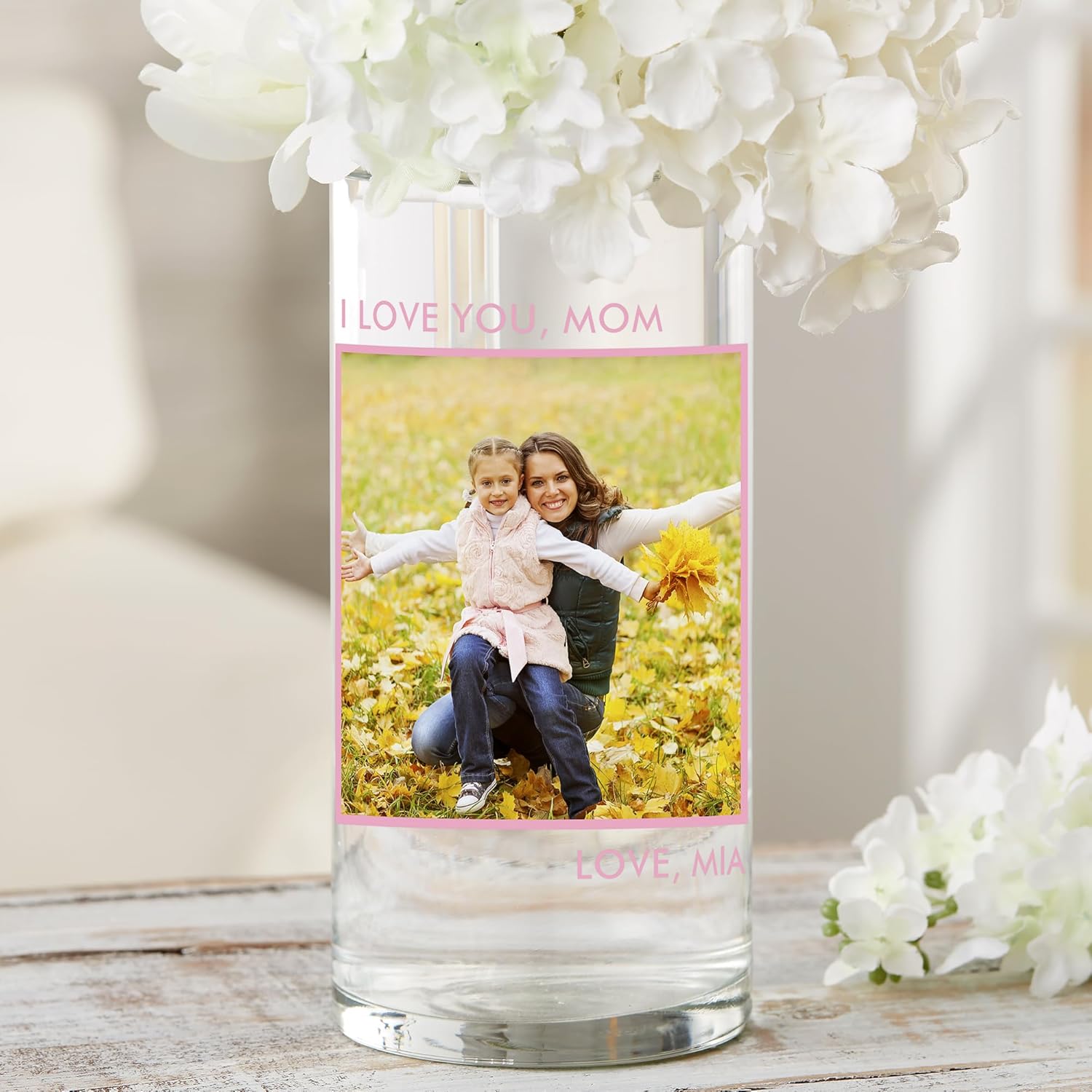 Personalization Universe 7.5" Custom Photo Glass Flower Vase for Mom - Customizable Glass Flower Vase with Printed Photo Elegant Flowers Vase for Personalized Home Decor, Ideal for Mother's Day