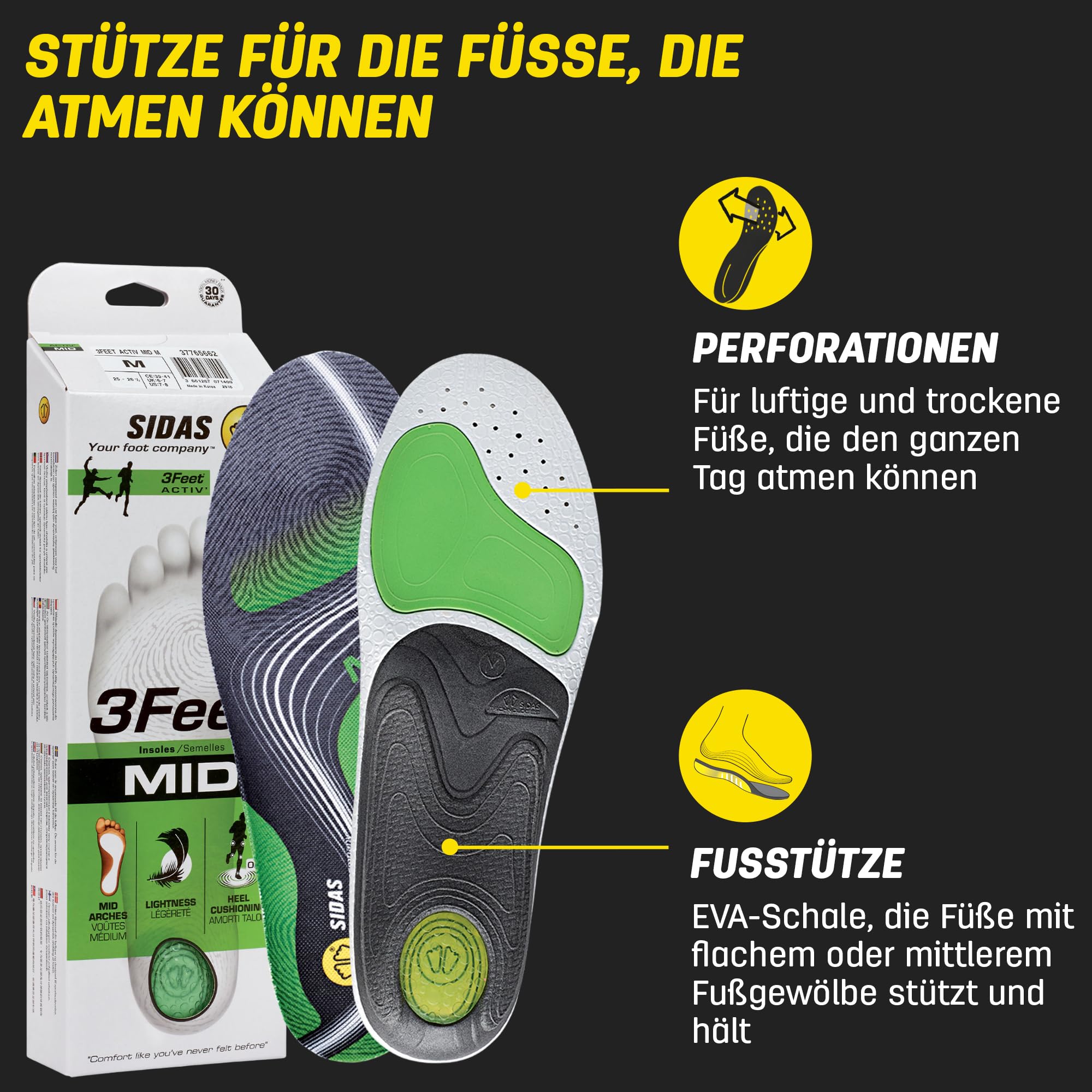 Sidas 3feet Activ' Mid Einlegesohlen/Sportschuhe, Unisex, Erwachsene, Grün, klein