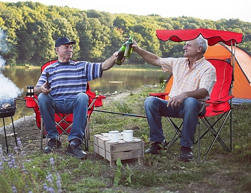 Miniatura 2 de Tangkula Silla de camping plegable, silla de césped portátil ligera con toldo de sombra ajustable, bolsa de transporte, portavasos, silla de playa