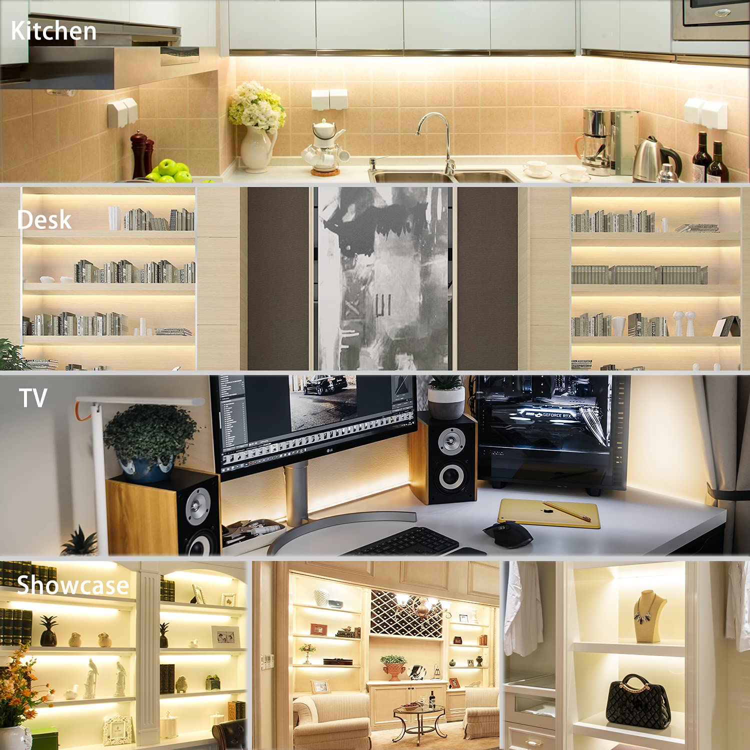 Pandery Striscia luminosa LED COB 2700 K, bianco caldo, 10 m, con telecomando e adattatore omologato UL, nastro LED CRI90 dimmerabile per casa, cucina, sotto armadio, camera da letto