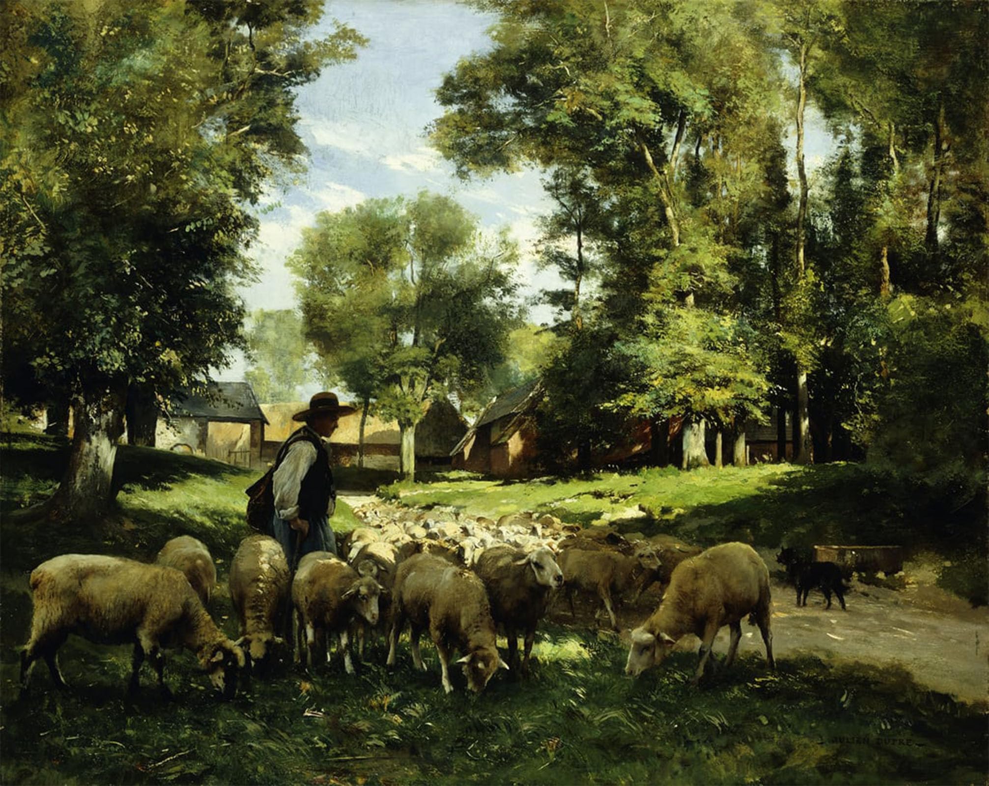 SERENDIPITP Abstract Painting Mural Print Picture Wall Decor Painting a Shepherd and His Flock by Julien Dupre Vintage Wall Artwork for Home Decor 60x90cm
