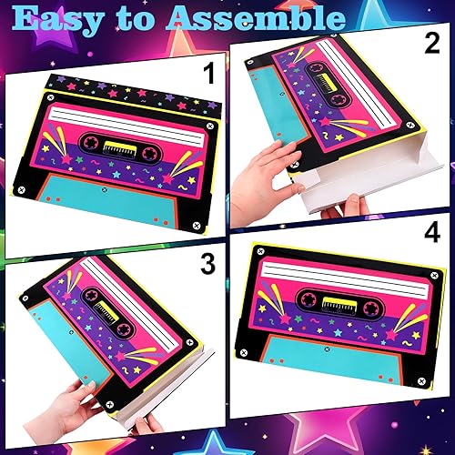 Miniatura 4 de 8 cajas de recuerdo de fiesta de los años 80 y 90 de 15.75 x 9.84 pulgadas, cajas de regalo de radio retro para reproductor de cassettes, cajas de