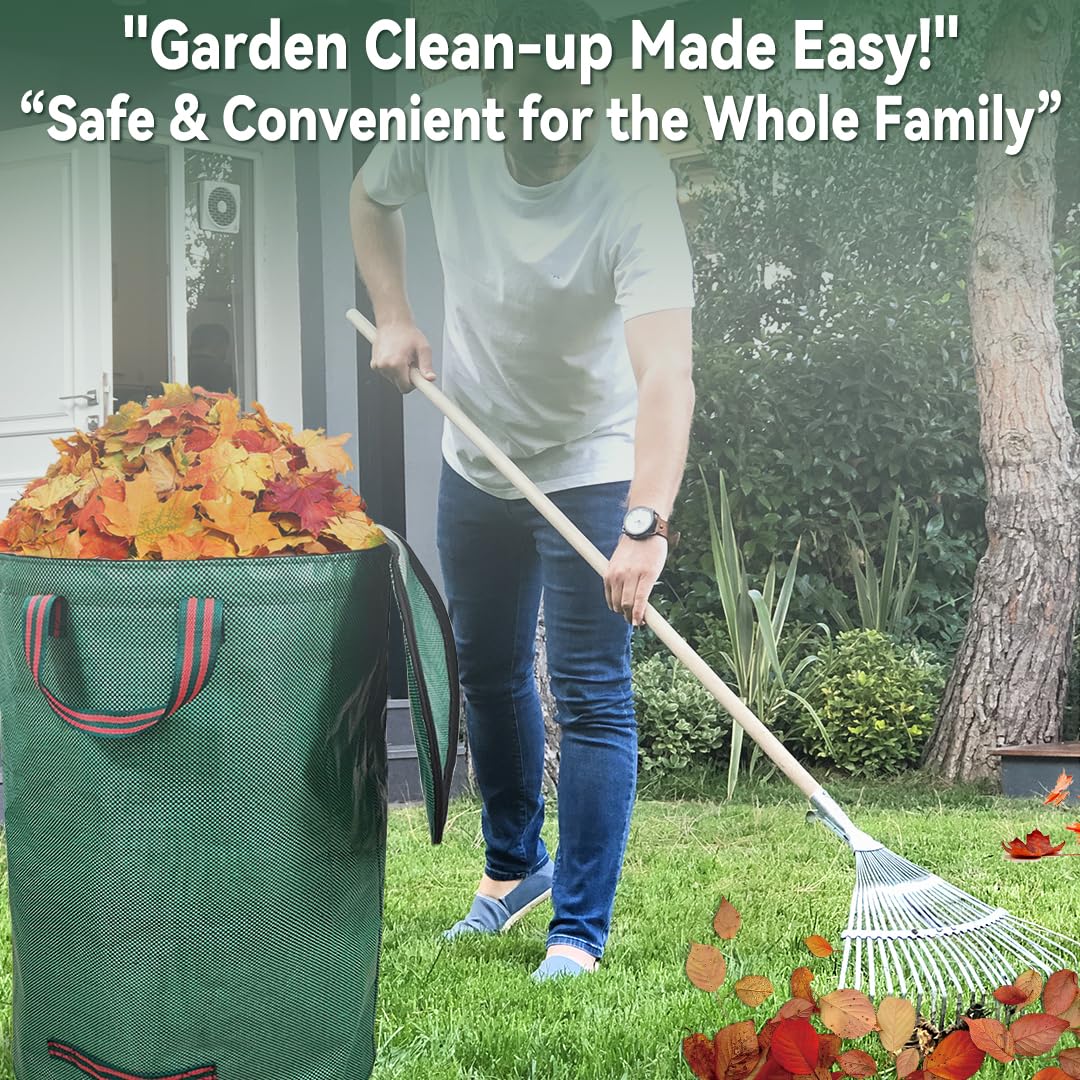 Sacchi da giardinaggio con coperchio 2x 200L – Raccogli foglie da giardino, sacchi per rifiuti pieghevoli con maniglie, impermeabili, in polipropilene, robusti, antistrappo e riutilizzabili