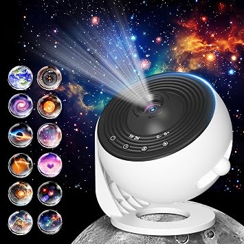 Galaxy Projector for Bedroom, Pro Version Upgraded Version Film Disc Star Projector for Kids, 12 in 1 Planetarium Projector HD Image, Adjustable Knob, 360  Rotation, 1/2 Hour Timer, Simple 4 Button Control