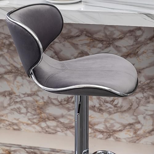 Miniatura 9 de Roundhill Furniture Masaccio - Taburete giratorio ajustable tapizado de terciopelo, juego de 2, color gris