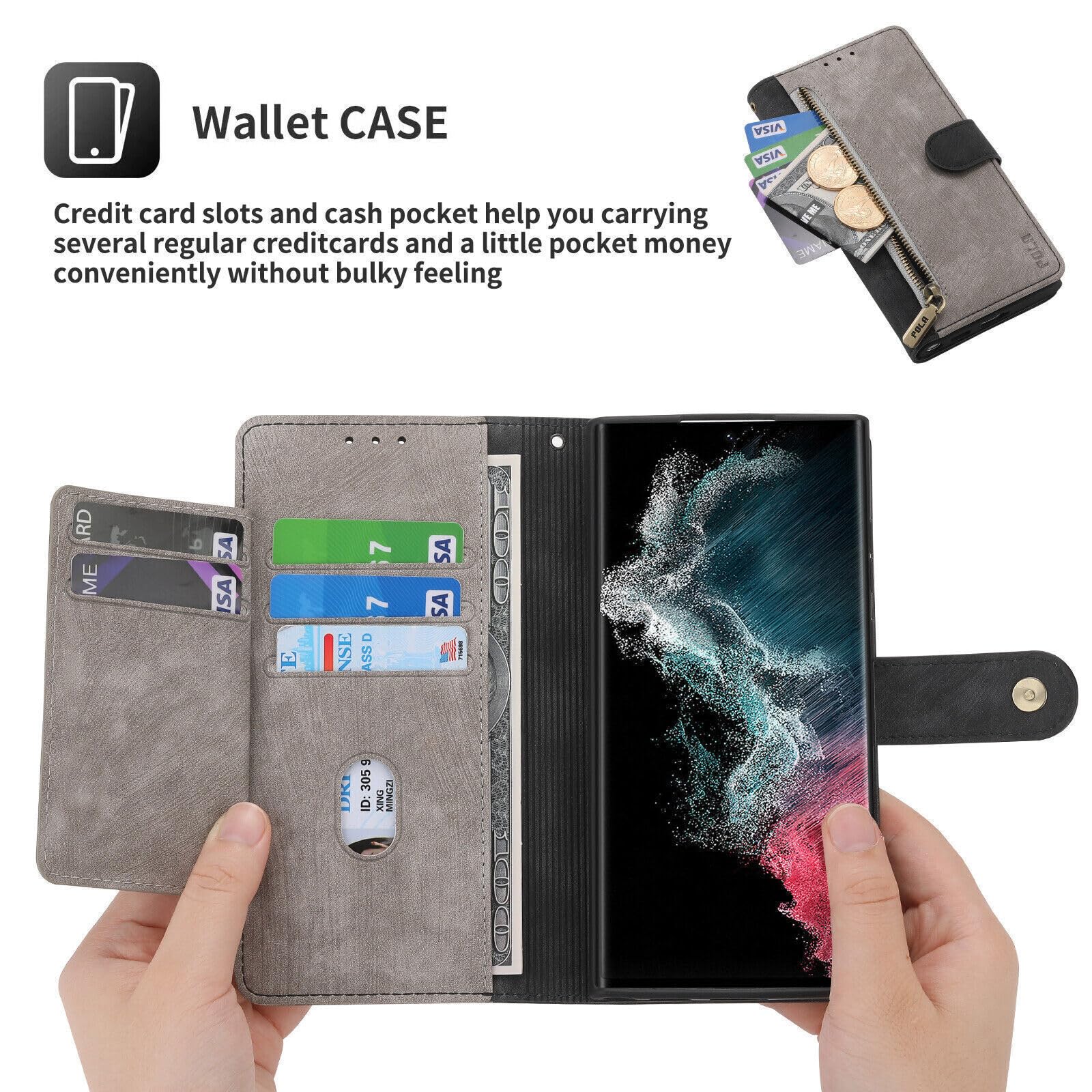 Generic etui kompatybilne z Moto Edge 50 (kolor: czarny/szary) stylowy skórzany portfel magnetyczne etui z klapką z uchwytem na karty