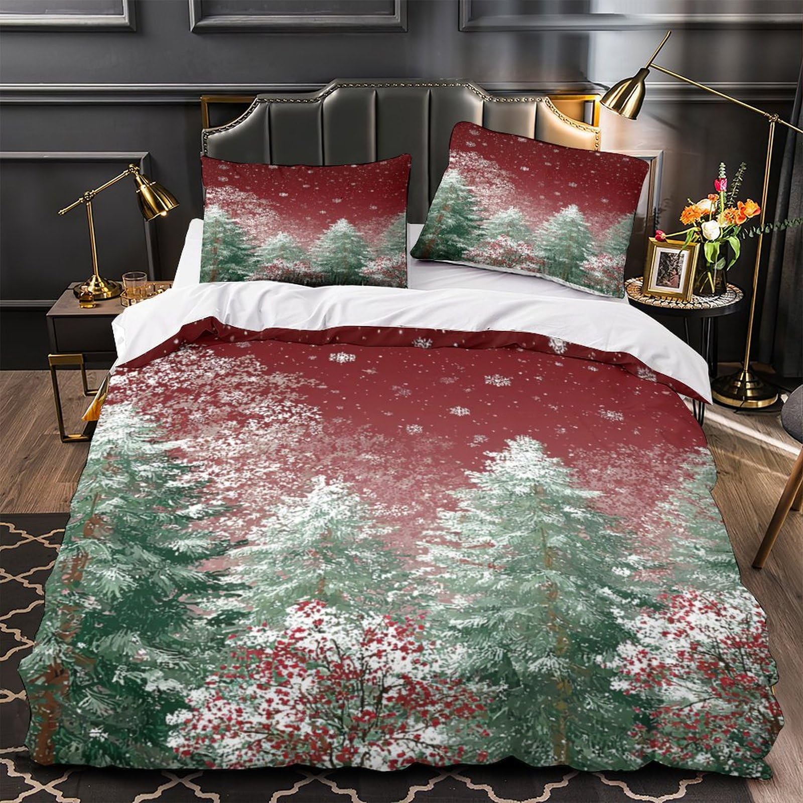 Housse de couette Noël effet 3D ultra douce paysage d'hiver microfibre 135x200