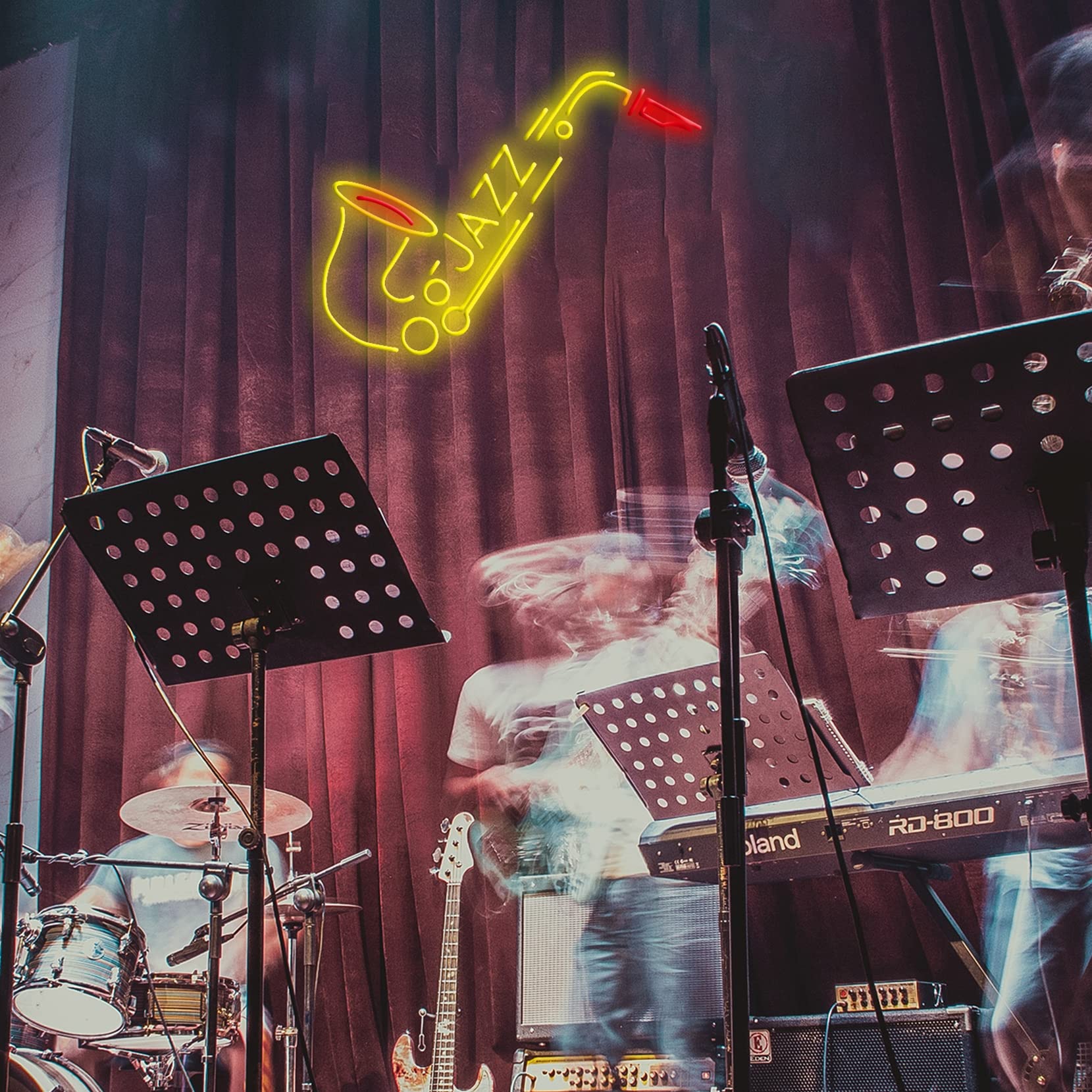 Saxophone Music Jazz Neon Sign Segno a LED Personalizzato per la casa Regalo di Compleanno degli Uomini,Giallo