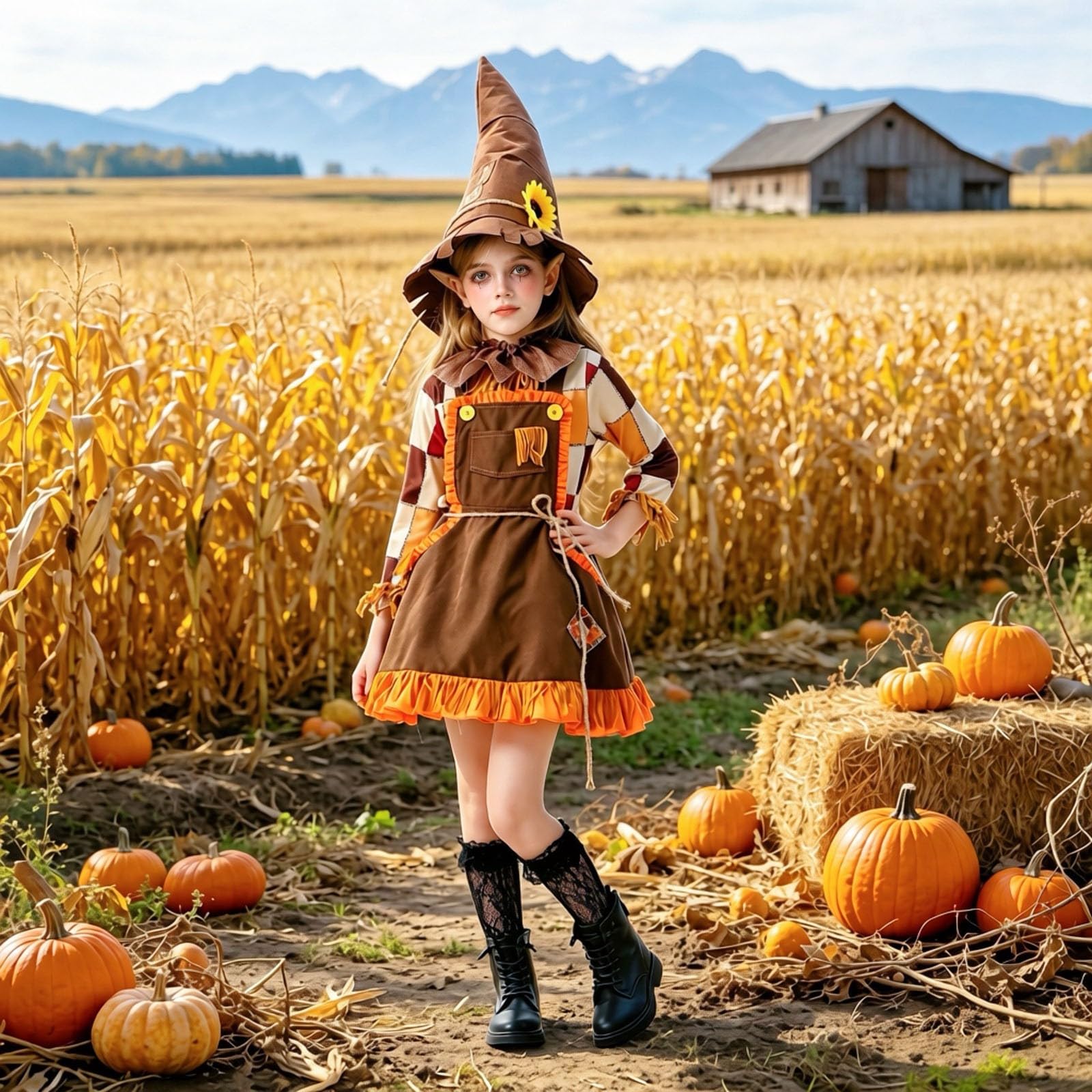 Genérico Disfraz Bruja NiñA 3-4 AñOs,Disfraz De Calabaza De Halloween Para NiñA Vestido De Granja Atuendo Para Fiestas Y Cosplay