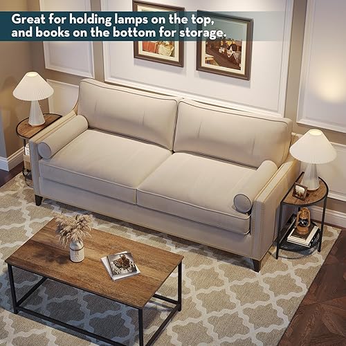 Miniatura 6 de SAYGOER Mesas auxiliares pequeñas mesas auxiliares medias redondas de noche para sala de estar, cama, mesas de sofá de 2 niveles con estante de