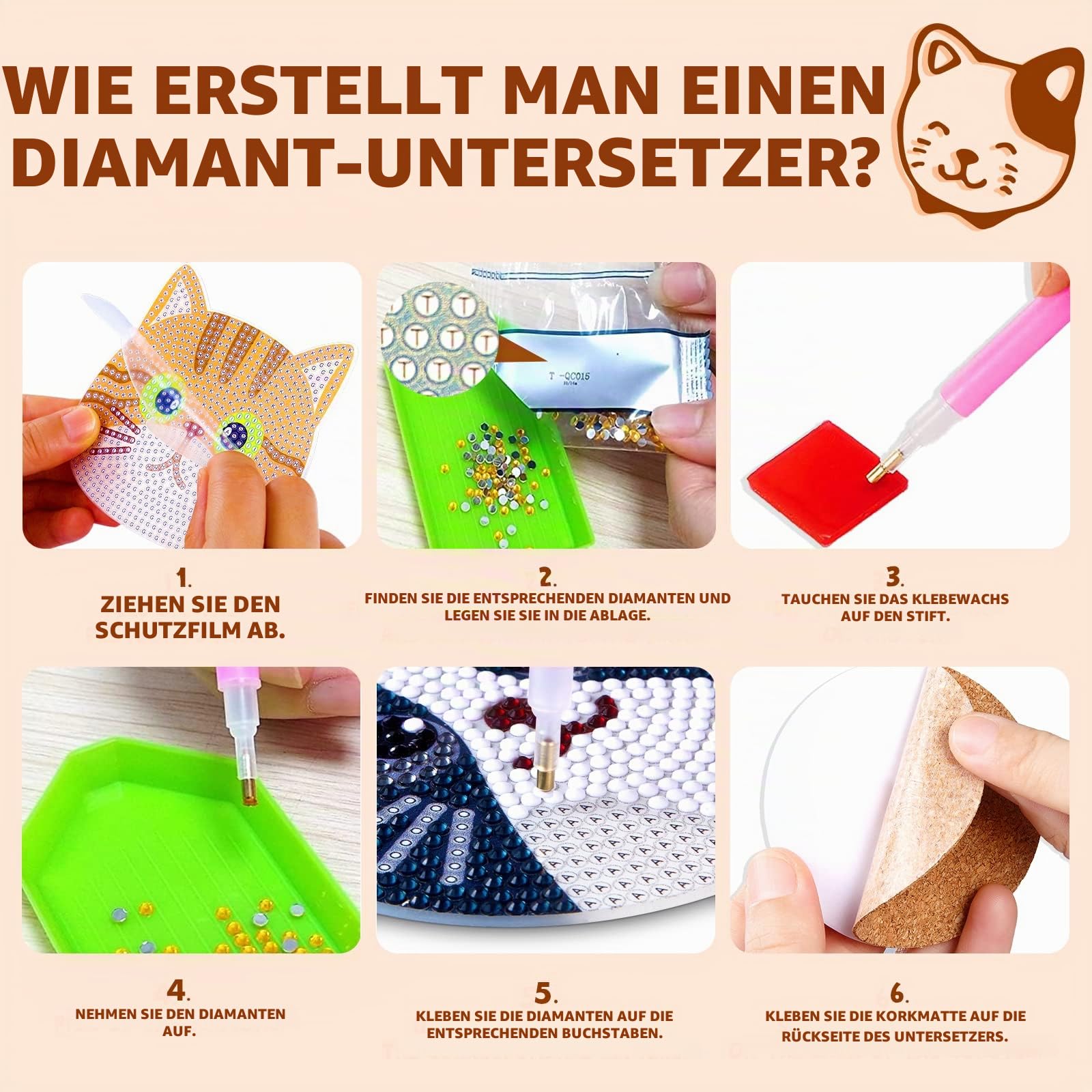 Insnug Diamond Painting Untersetzer,Basteln für Erwachsene und Kinder Bastelset Kinder ab 5 6 7 8 Jahre Diamond Painting 10PCS Basteln Mädchen 8 9 10 11 12 Jahre