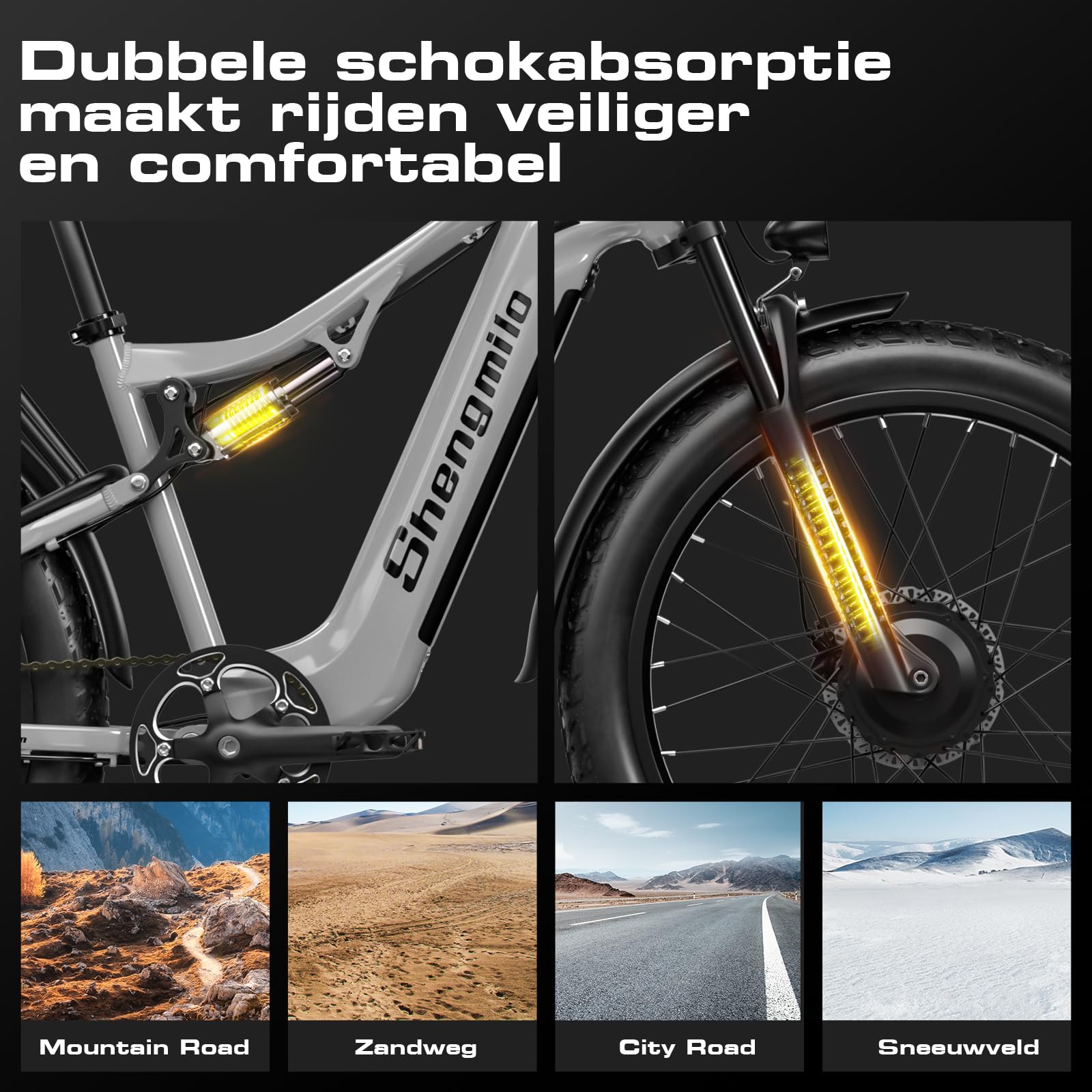 Shengmilo S600 Adulto Bicicletta Elettrica 26", All-Terreno Bici Elettrica Mountain Bike,E-Bike per Uomo,Motore doppio 48V17.5Ah batteria al litio estraibile,Shimano 7 marce,Fat Tire Bici Elettrica