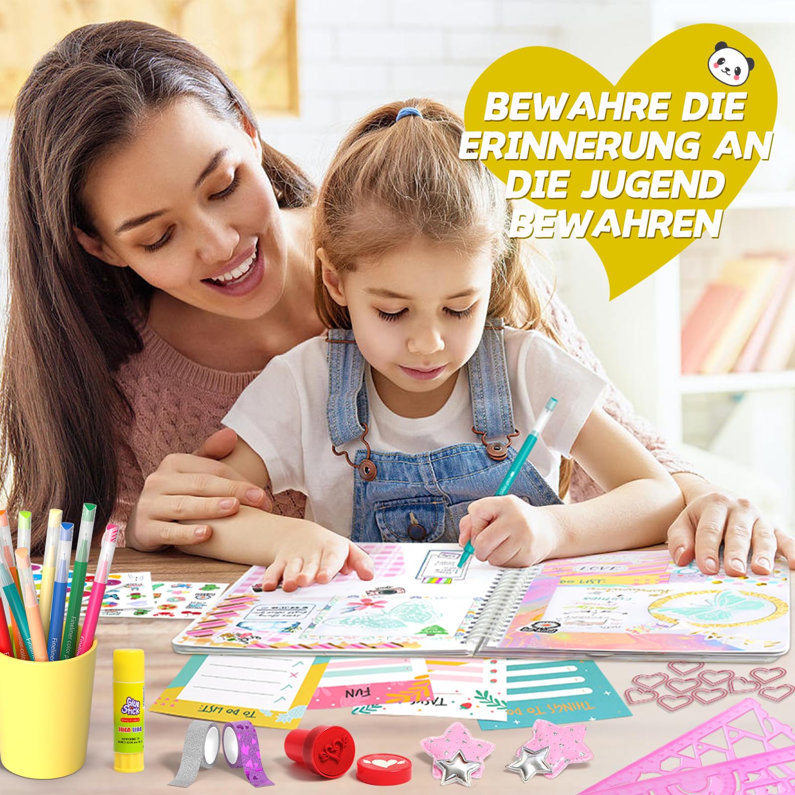 2-Pack Mega DIY Tagebuch Set Mädchen, Tagebuch Geschenk ab 8 9 10 11 12 13 14 Jahre Mädchen, Schulsachen und Scrapbook Set für Teenagermädchen, Kreative Geschenke für 8-14 Jahre Teenagermädchen