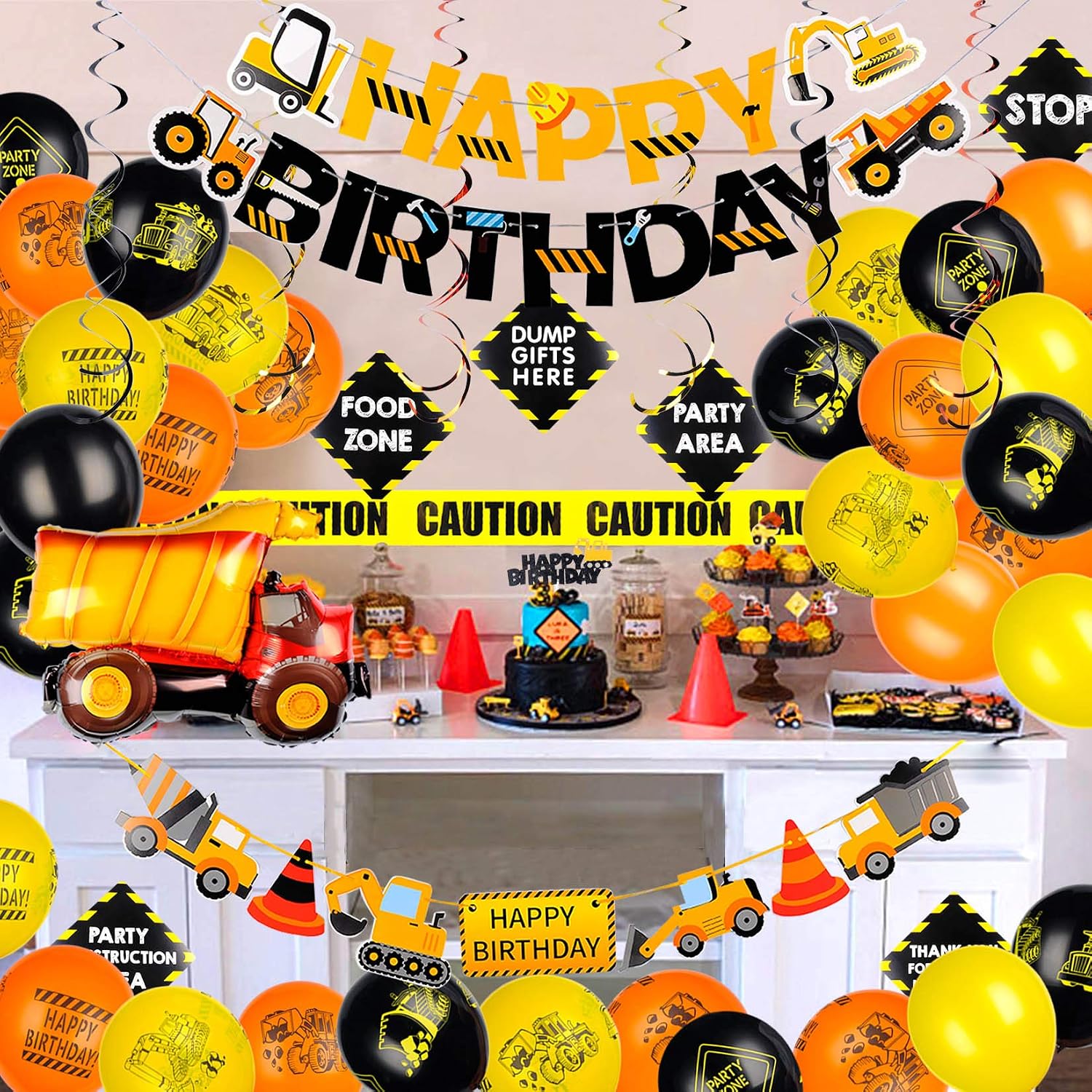 Construction Birthday Party Supplies Dump Truck Birthday Party Decorations with Construction Printed Balloons Vehicle Banner for Construction Theme Birthday Party 50 Pack