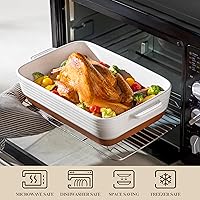 Vista 4 de MALACASA Fuentes para horno, Juego de 3 fuentes de cerámica para hornear, Juego de fuentes para hornear, Bandeja rectangular para lasaña profunda