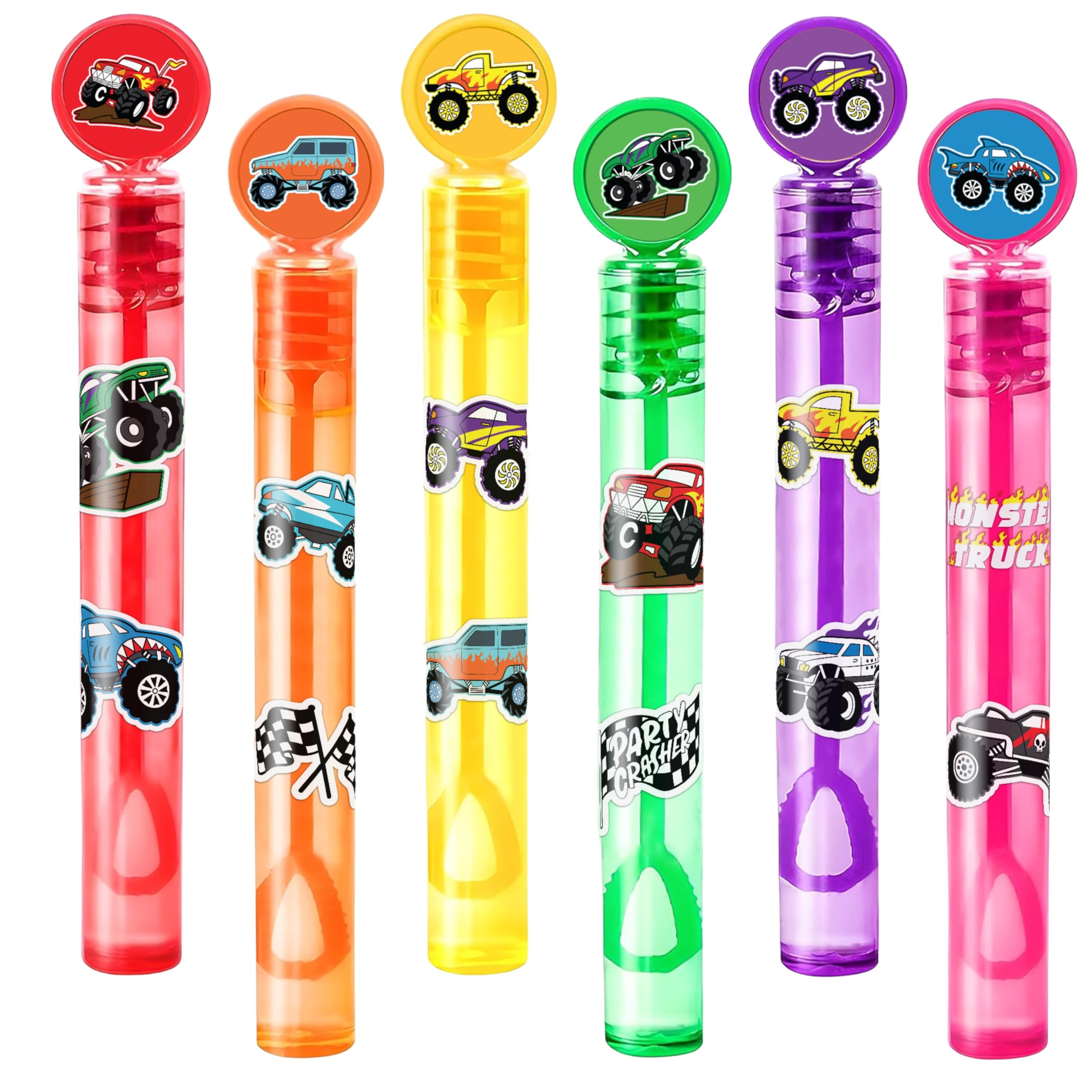 24PCS Monster Truck DIY Bubble Wands with 96PCS Stickers - Party Favor for Goodie Bags, Pinata Stuffers, Mini Bubble Bulk Farm Birthday Supplies, Toys