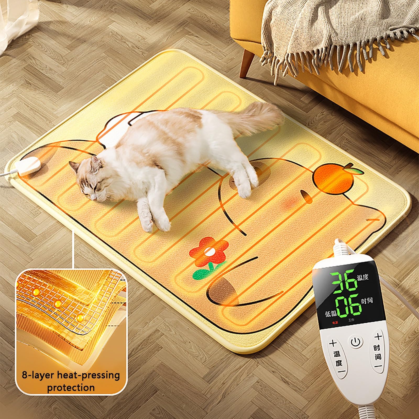 Tappetino Riscaldante Animali, Tappetino Riscaldante per Cani, Temperatura/timer Regolabili, Caldo e Confortevole, Impermeabile e Resistente, per L'uso in Inverno(Medium)