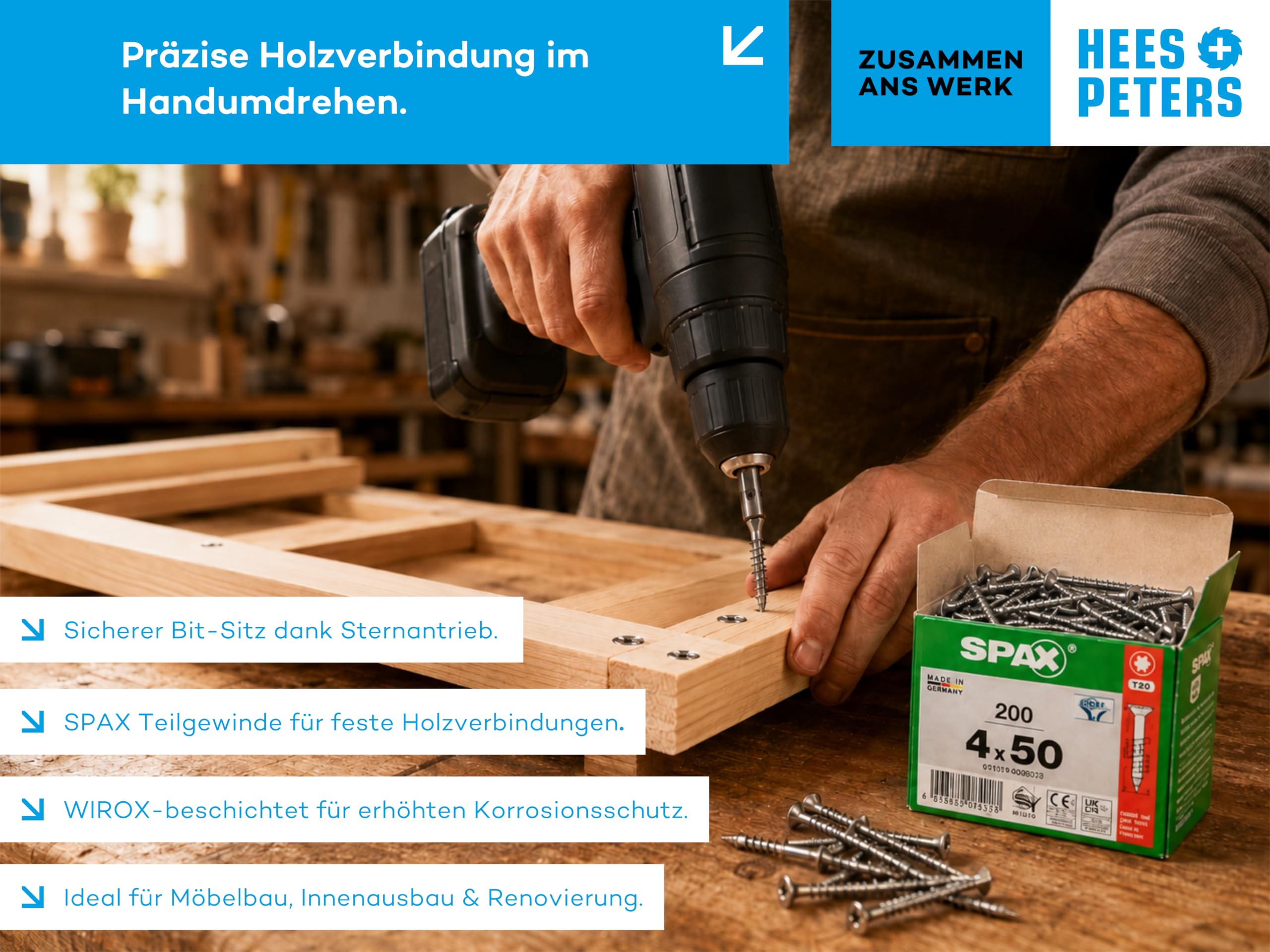 SPAX Schraubenset Heimwerker – 2100 T-Star Plus WIROX Schrauben T20/T30 – Teilgewinde – Größenmix 3,5x16 bis 5x80 mm – rostschutzbeschichtet – im praktischen Set mit exklusivem Bitset