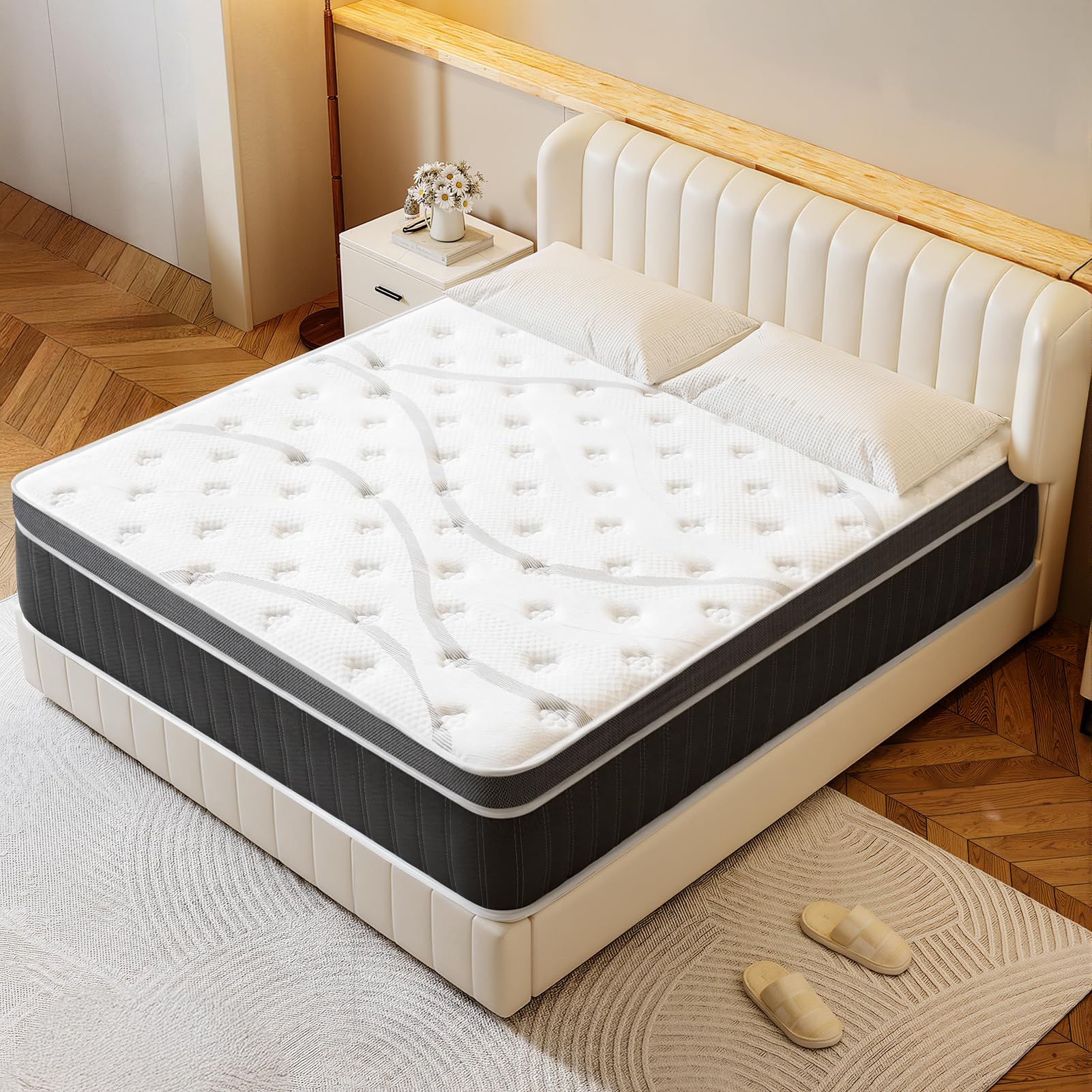 Warmiehomy 25CM Single Mattress, 9 Zone Orthopedic Memory Foam Hybrid Pocket Spring Mattress, Medium Firm Motion Isolation Mattress for Body Support & Pressure Relief