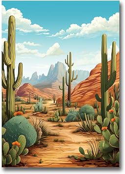 Watercolor Arid Desert, Desert Landscape, Sunset Desert, Desert Cactus, Cacti Art, desert landscape with cactus, Home Decoration, poster