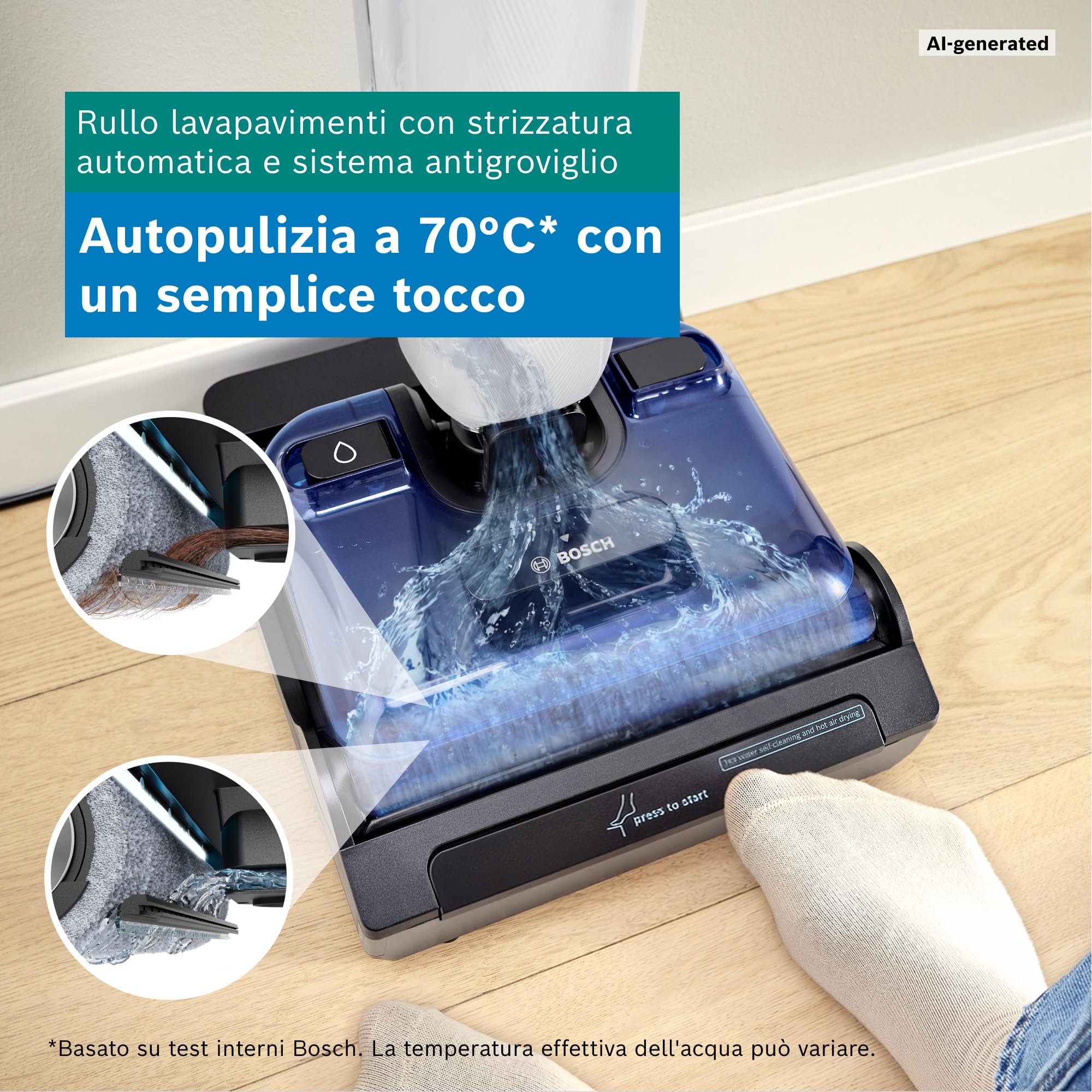 Bosch BHF41WS Aspirapolvere Lavapavimenti Senza Filo, Potente 24kPa, Bianco