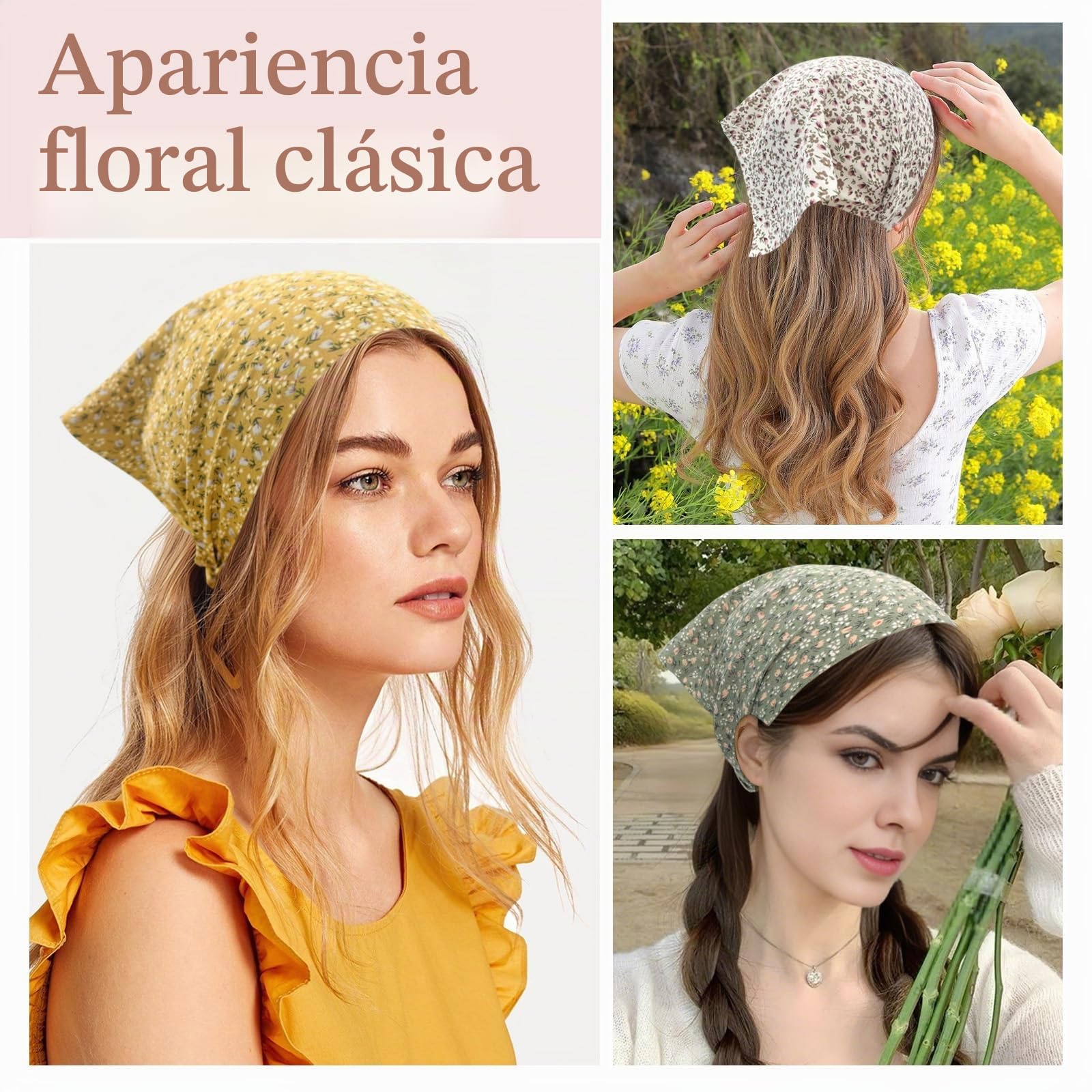 Pañuelos para mujer con flores, diademas elásticas boho de gasa, accesorio para el cabello para mujer y niña