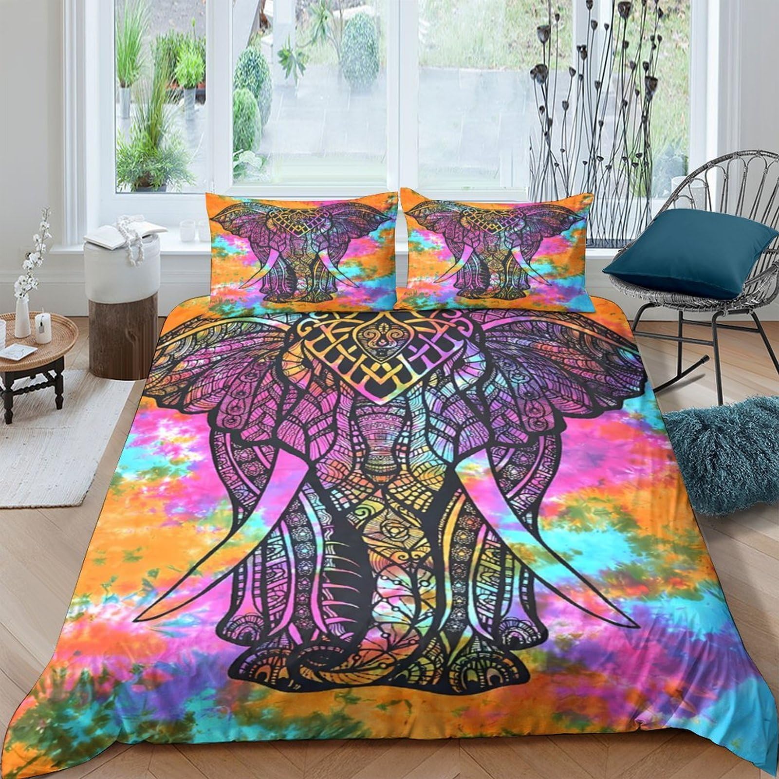 Ctjqhvkz Style-2 3D Printed Bohemian Elephant Fitted Sheet Microfiber Vibrant Abstract Bed Cover For Bedroom Guest Room Decor Single（135X200cm）