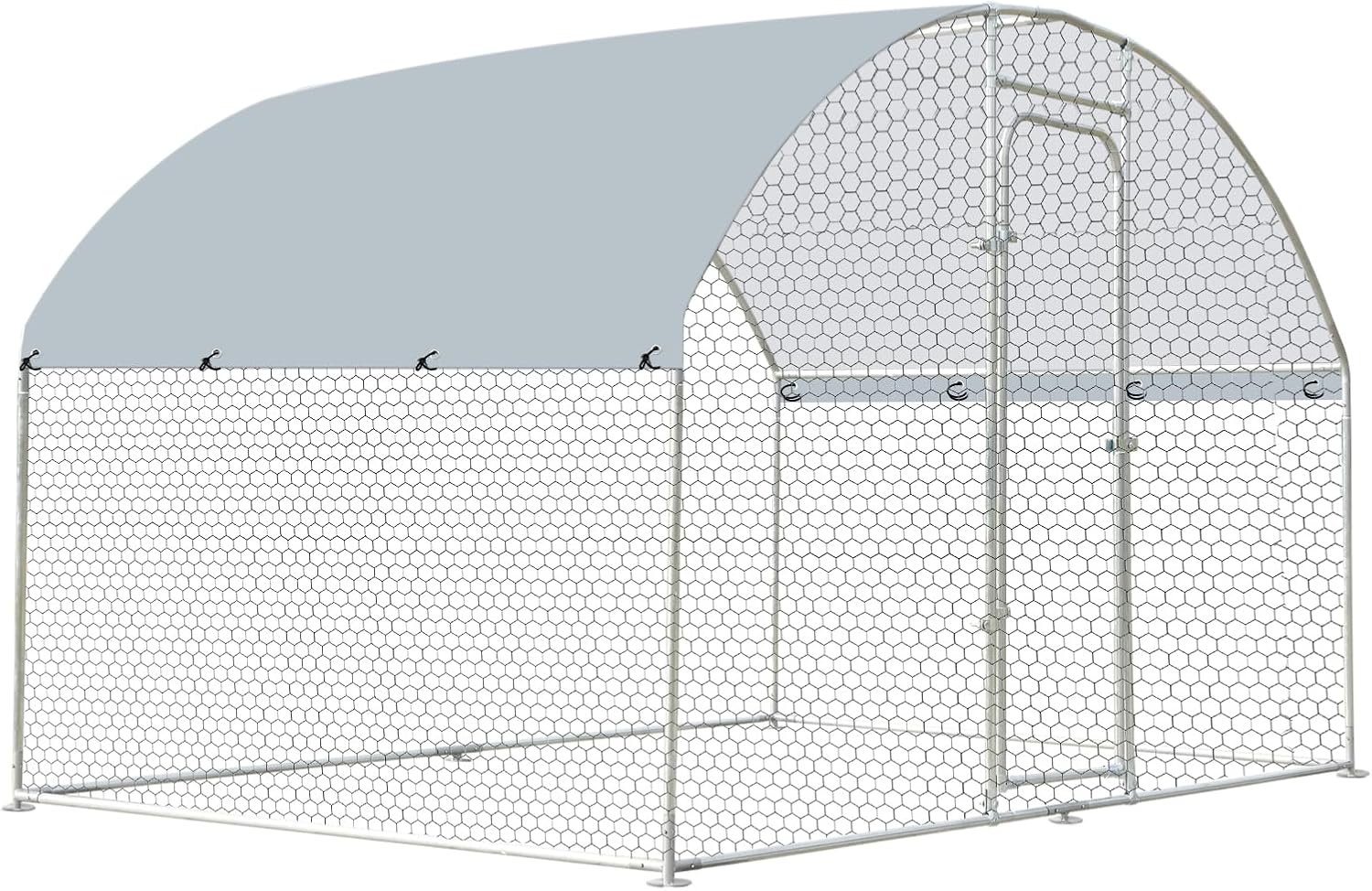 Outdoor Metal Chicken Coop Large Walk-in Poultry Cage Spire-Shaped Chicken Run with Waterproof and Anti-Ultraviolet Cover for Outside,Backyard and Farm,4.9' L*9.8' W*6.4' H