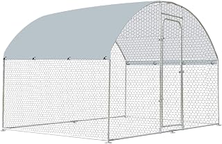 Outdoor Metal Chicken Coop Large Walk-in Poultry Cage Spire-Shaped Chicken Run with Waterproof and Anti-Ultraviolet Cover for Outside,Backyard and Farm,4.9' L*9.8' W*6.4' H