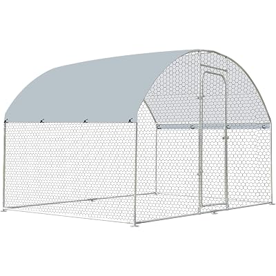 Outdoor Metal Chicken Coop Large Walk-in Poultry Cage Spire-Shaped Chicken Run with Waterproof and Anti-Ultraviolet Cover for Outside,Backyard and Farm,4.9' L*9.8' W*6.4' H