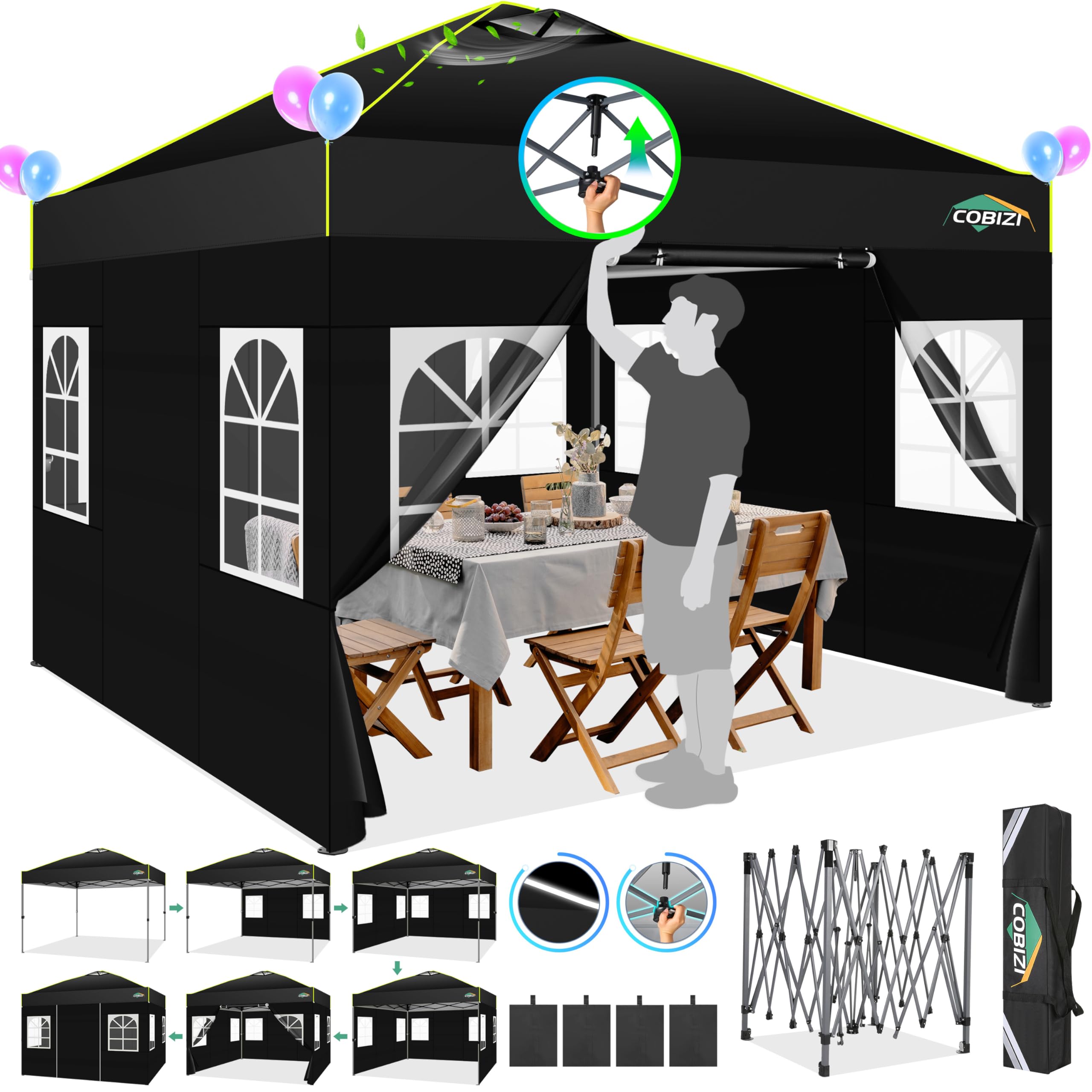 COBIZI 10x10 Pop up Canopy Tent with Sidewalls