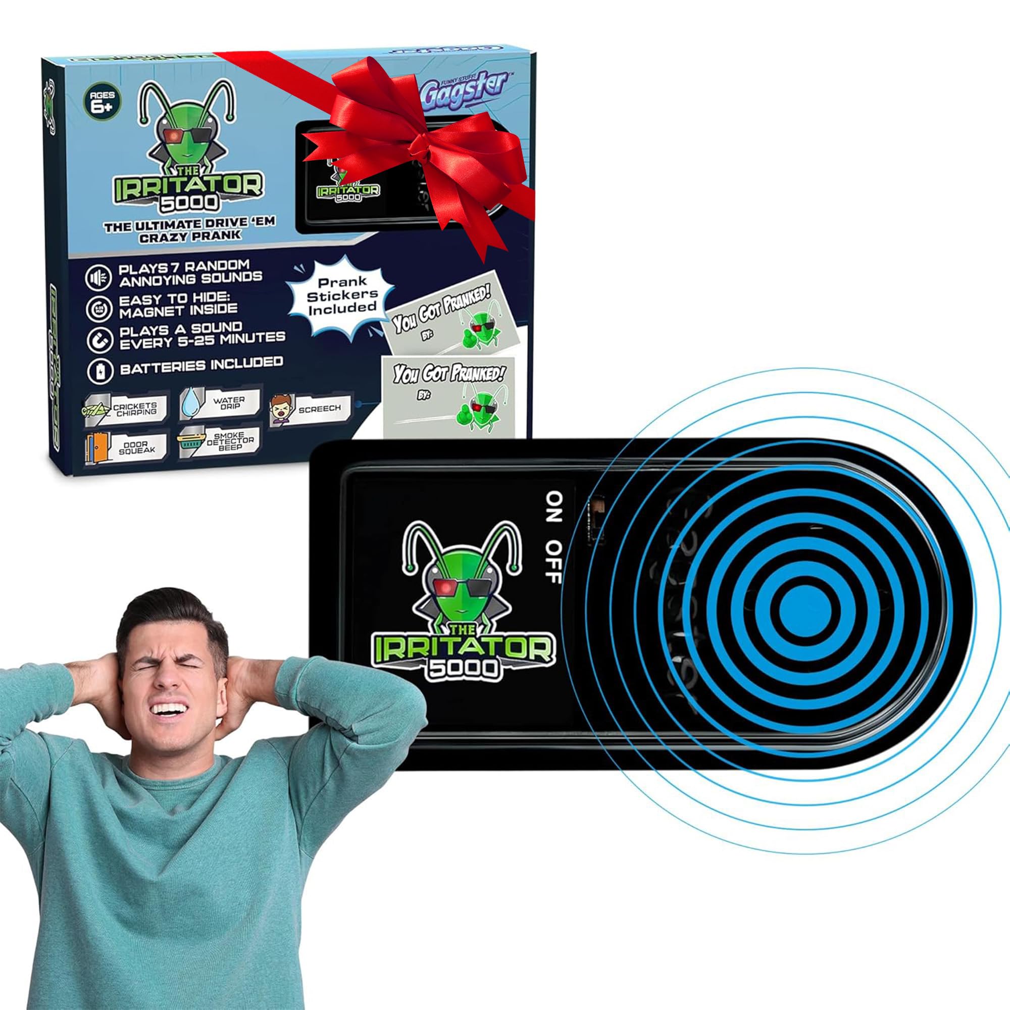 Gagster The Irritator 5000 - Hilarious Gag Gift, Noise Maker, Hidden Chirp & Meow Sounds, Funny Prank Device for Pranksters, Fake Cricket, Cat & Beeping Sound Toy, Ideal for Kids & Adults