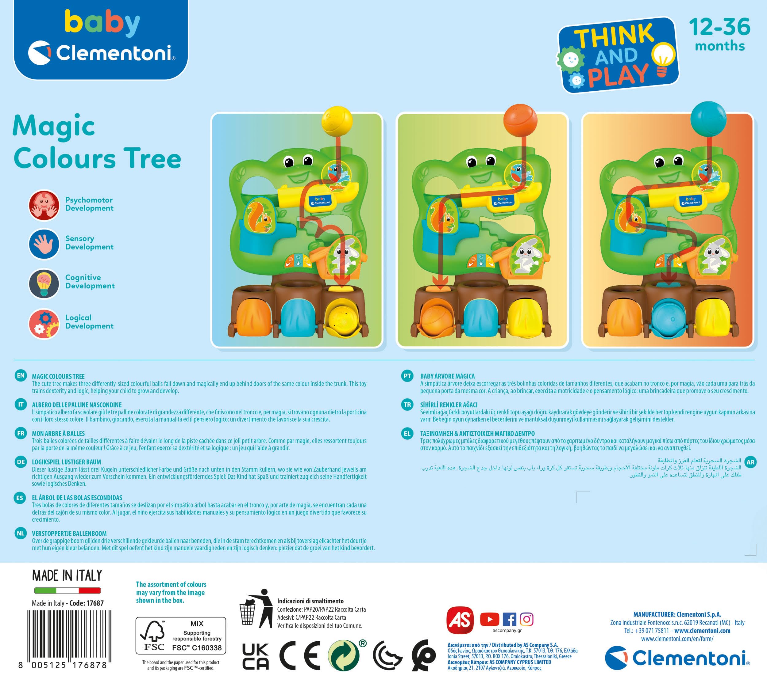 Cube D'activités Peekaboo Clementoni Pour Bébés 10-36 Mois - Jouet D'éveil Avec 5 Faces Ludiques - Matériaux 100% Recyclés