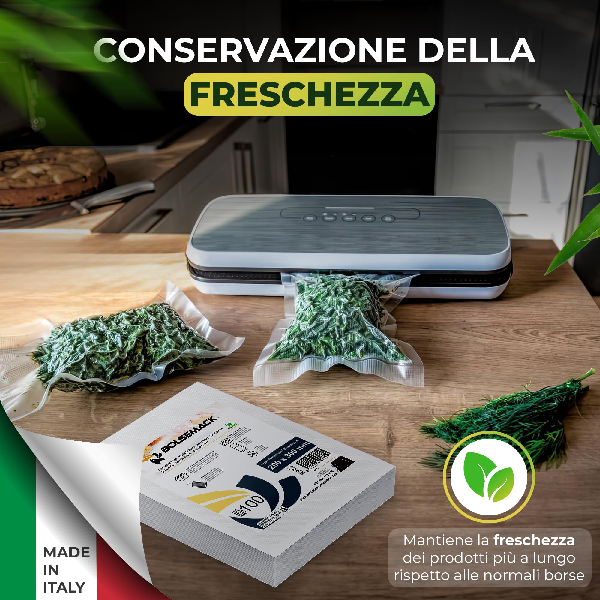 BOLSEMACK Sacchetti Sottovuoto Alimenti 100 Buste 30x30cm - Buste Sottovuoto Alimenti per Macchine Sottovuoto - Sacchetti per Sottovuoto per la Conservazione Degli Alimenti - Senza BPA