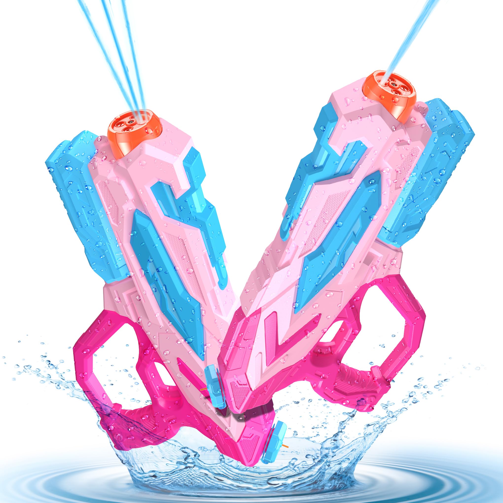 2 PCS Water Gun for Kids, Super Squirt Guns Water Soaker Blaster - 4 Shooting Modes Switch - 26 Ft Long Shooting Range - Summer Water Toys Gun for Boys Girls Adults Outdoor Pool - Pink