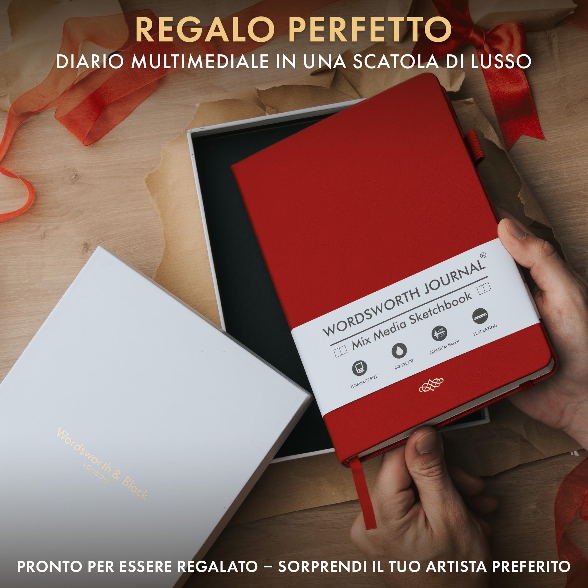 Wordsworth & Black Diario Mixed Media, 96 Pagine, Carta A5, Rosso