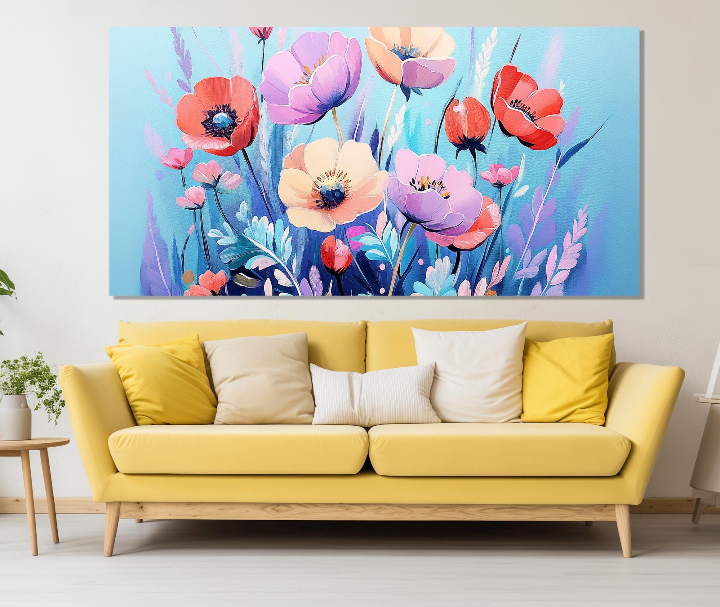 LMYCHENG Stonowane kwiaty plakat abstrakcyjny kwiatowy obraz na płótnie kolorowe kwiatowe dekoracje ścienne do sypialni wystrój domu (65 x 130 cm/wewnętrzna rama)