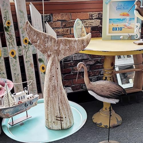 Miniatura 5 de Linfevisi Decoración de cola de ballena de madera, decoración náutica de mesa, estatua de cola de ballenas de madera maciza, escultura de pie,