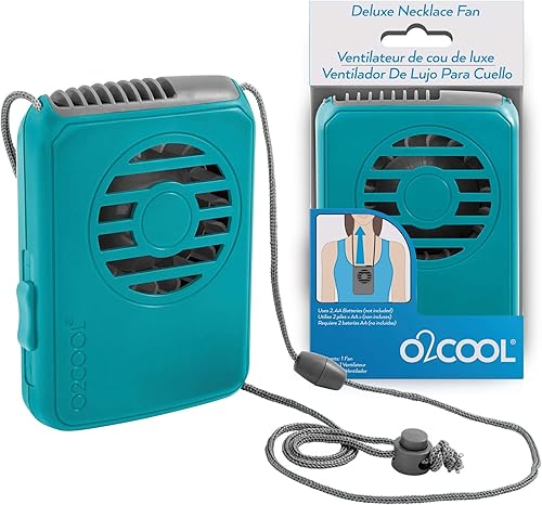 Miniatura 6 de O2COOL Ventilador de collar de lujo alimentado por batería para enfriamiento personal con cordón ajustable (verde azulado)