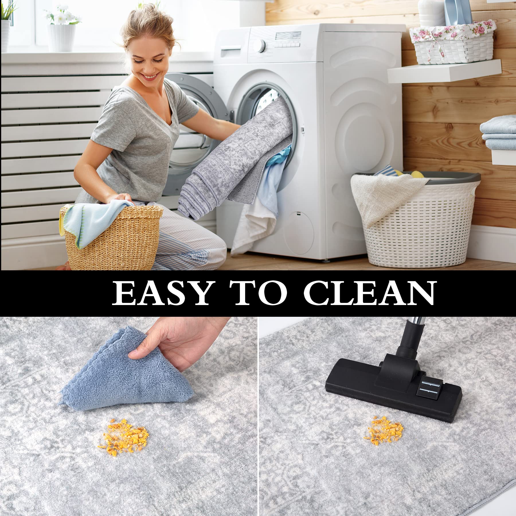 MATBAR Boho Hallway Runner Rug Non Slip Soft Fluffy Kitchen Rug Long Runner 2'6" x 7'Machine Washable Grey Indoor Runner Rugs for Entryway Living Room Bedroom