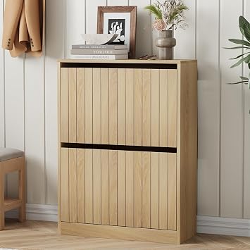 Semiocthome 2 Tier Drawer Shoe Cabinet, 80 60 24cm Wooden Shoe Storage Cabinet, Artistic Storage Cupboard for Hallway and Indoor Use