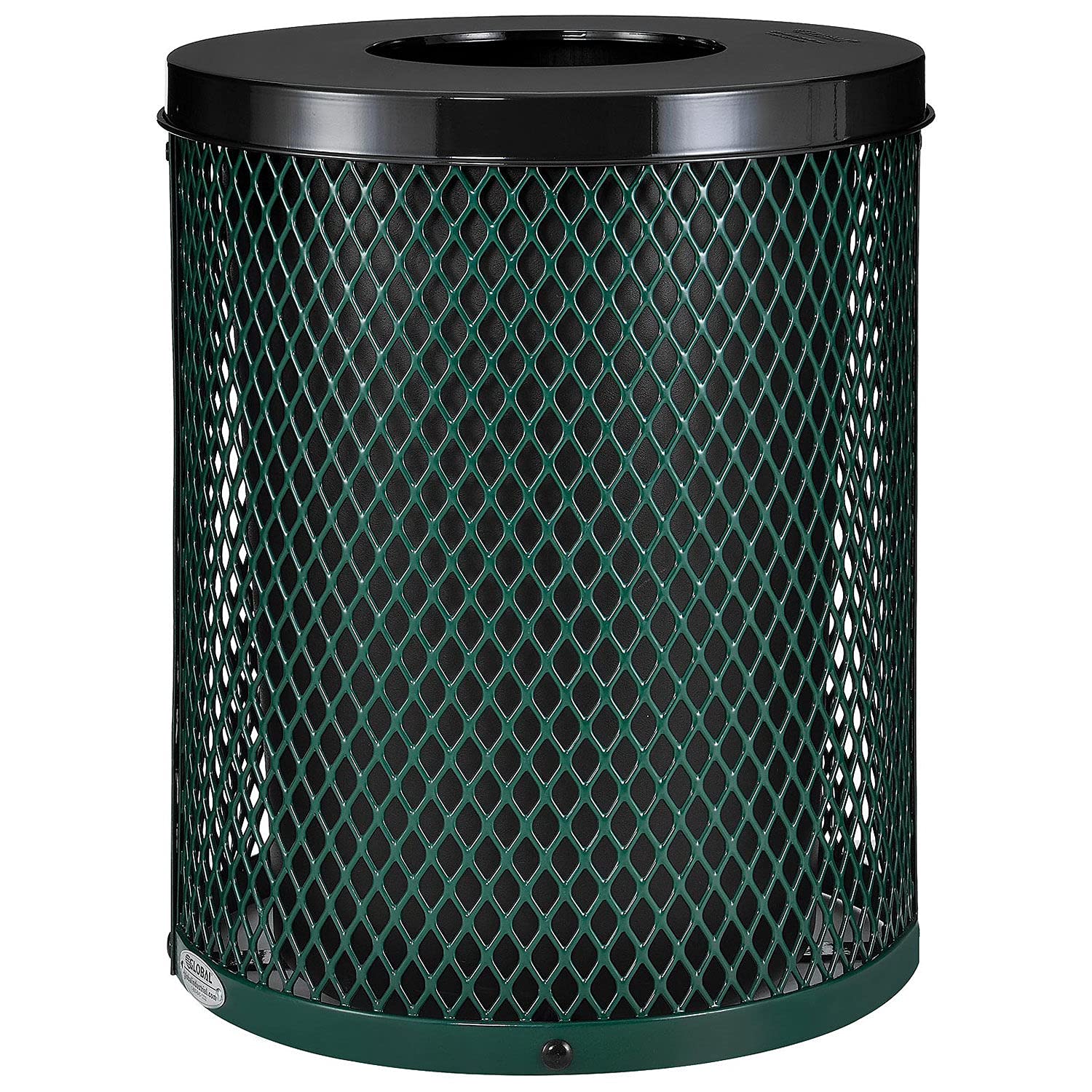 Global Industrial Outdoor Diamond Steel Trash Can with Flat Lid and Plastic Liner 36 Gallon Capacity Green Thermoplastic