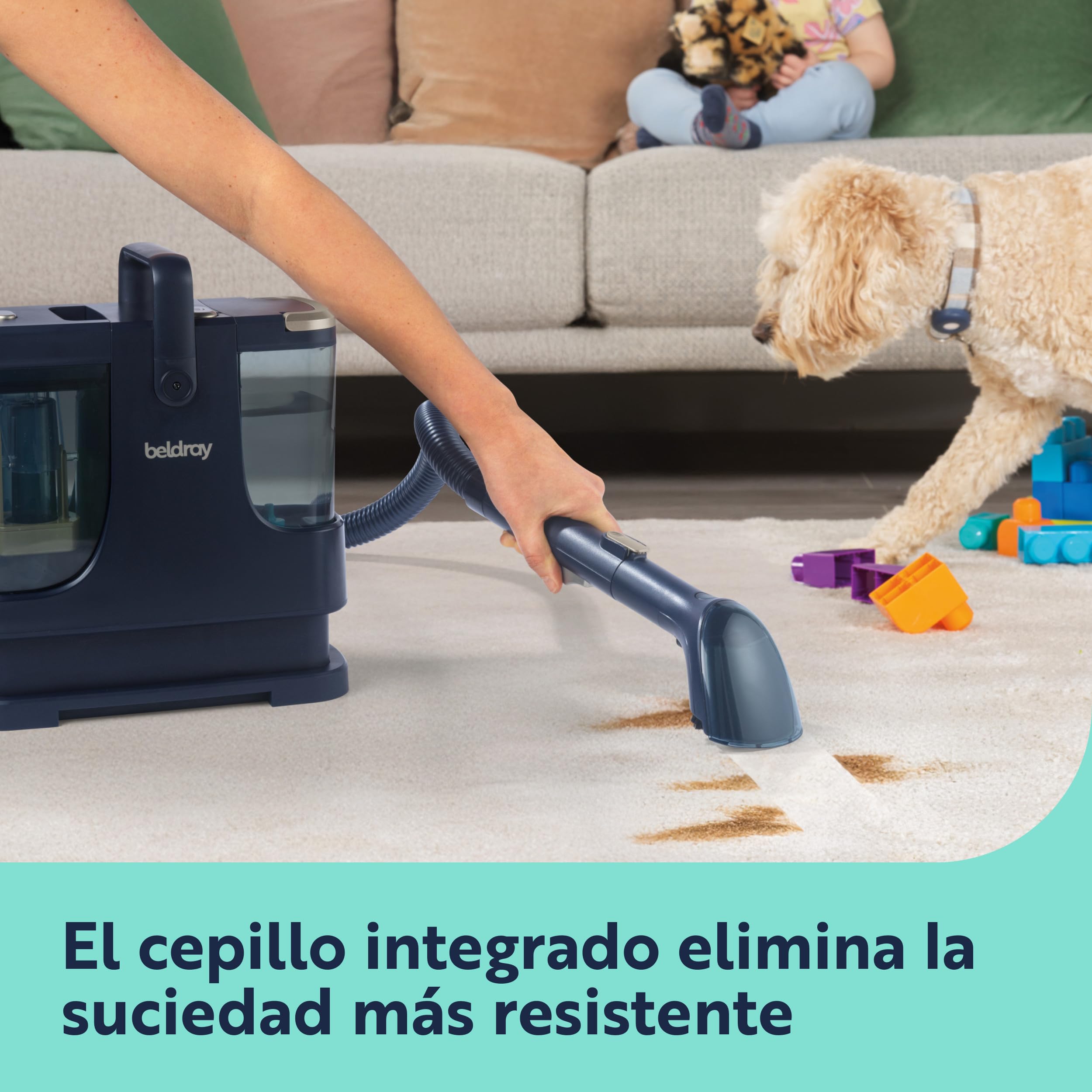 Beldray Spot Lift Pro quitamanchas para alfombras y tapicería | Pulveriza, frota y aspira, manguera extensible de 1,65 m, sistema de doble depósito, manguera desmontable