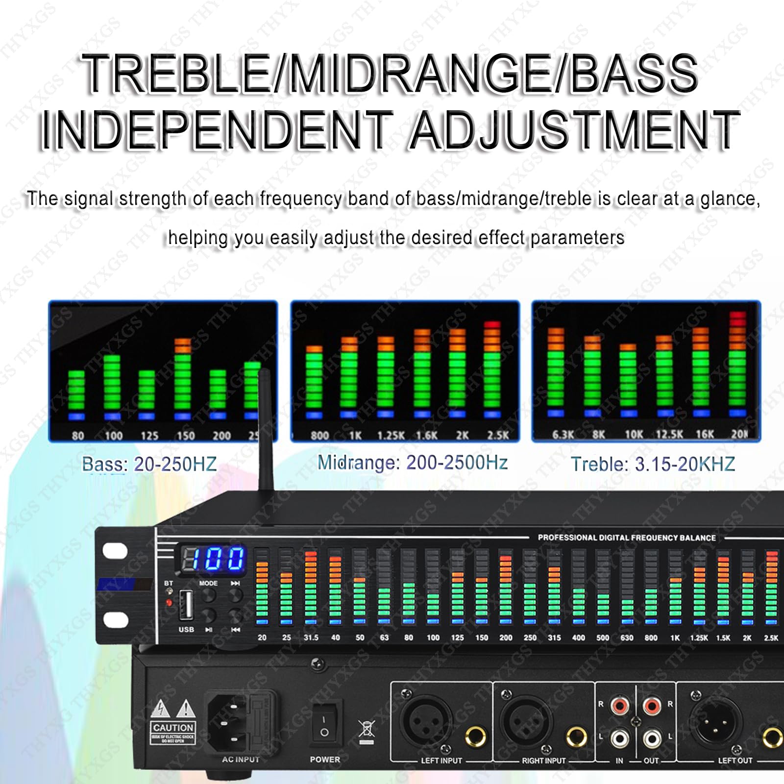 LED Digital Equalizer, 31-Band Stereo Equalizer mit Low/Mid/Treble Anpassung und intelligenter Rauschunterdrückung für Bühnenperformance und Karaoke