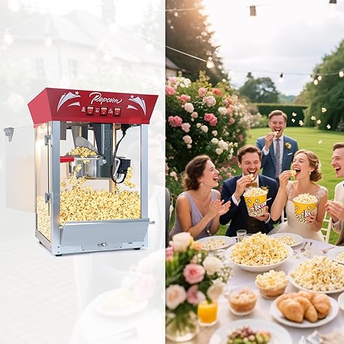Miniatura 4 de Máquina de palomitas de maíz vintage con carro, máquina de palomitas de maíz de acero inoxidable, 850 W, estilo cine, con vidrio templado y