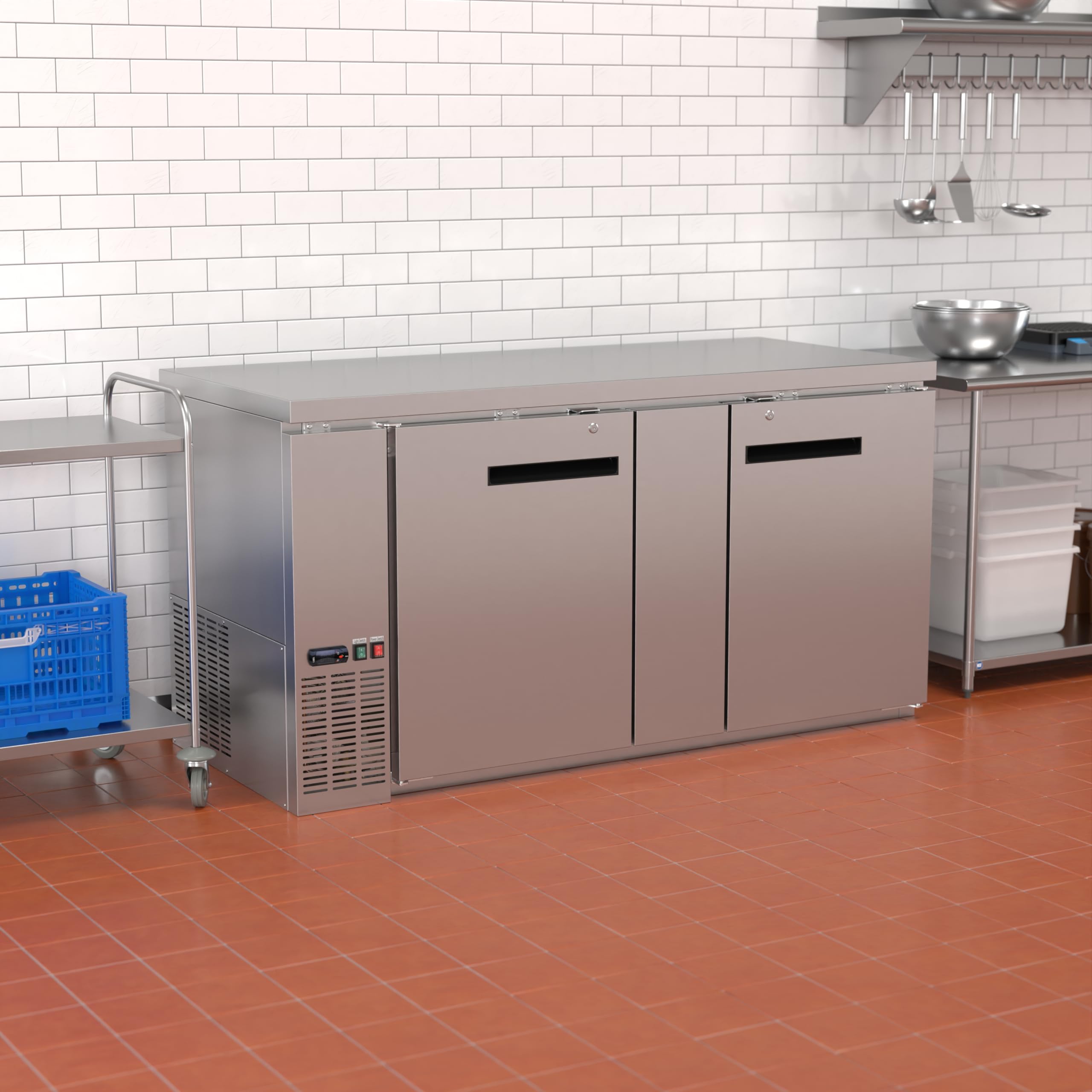 Krollen Industrial UBB-3-HC 69" Stainless Steel Counter Height Solid Door Back Bar Refrigerator Beverage Cooler for Beer Soda Wine with LED Lighting on Fridge.com
