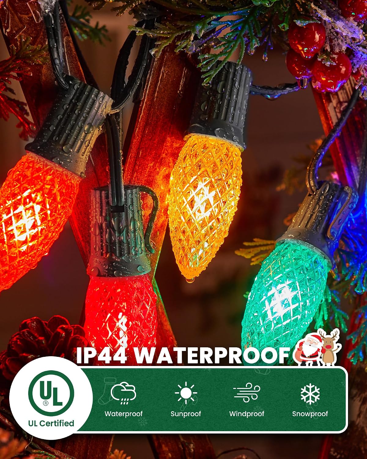 Brightown C9 Light Strand, 50FT Black Cord Outdoor String Lights Christmas Stringer with 12" Socket Spacing, C9/E17 Intermediate Base Indoor/Outdoor Stringer Set for Christmas Decor Patio