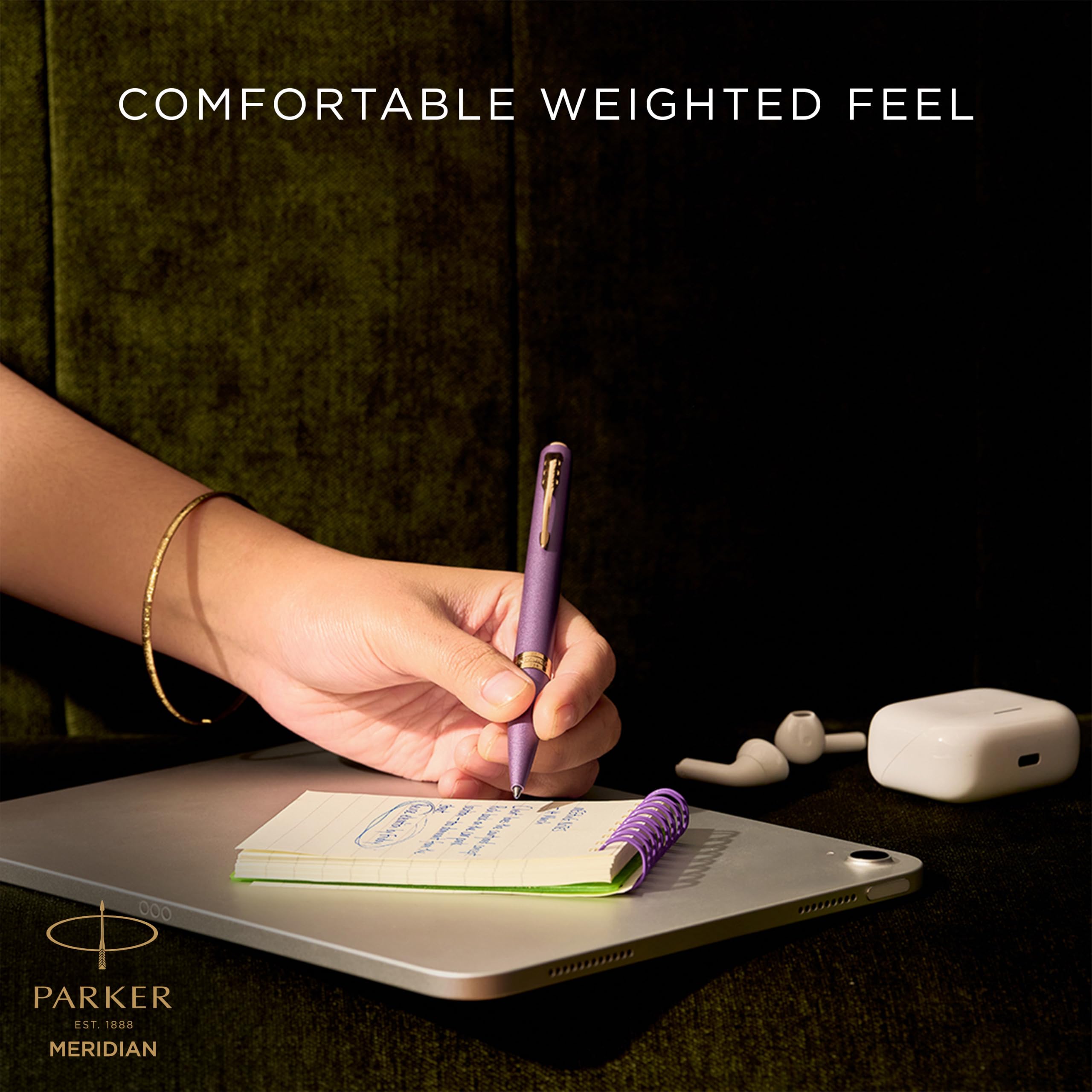 Parker Meridian Stylo à bille | Laque violette avec des bordures or rose | Plume moyenne | Stylos pour l'écriture et Fournitures de papeterie | Encre bleue | Boîte cadeau de luxe